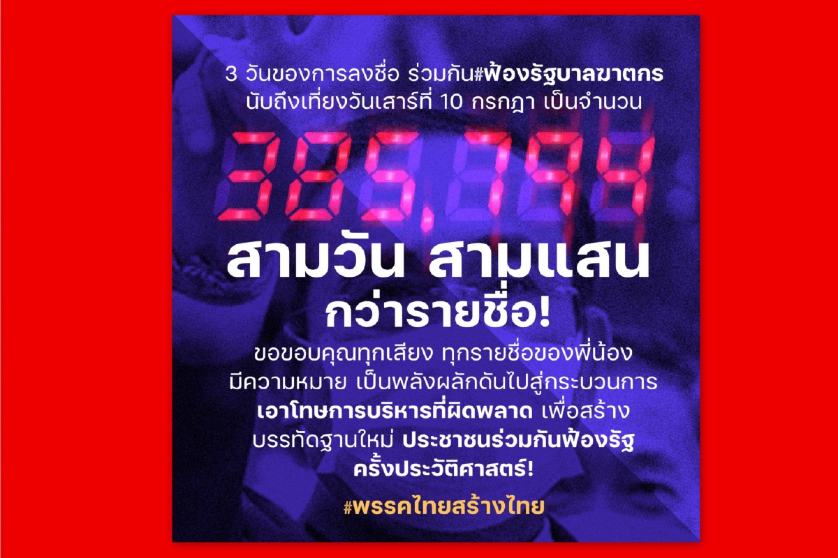 3วันทะลุ3แสนรายชื่อร่วมฟ้องรัฐบาลประยุทธ์บริหารโควิดพลาด 3วันทะลุ3แสนรายชื่อร่วมฟ้องรัฐบาลประยุทธ์บริหารโควิดพลาด