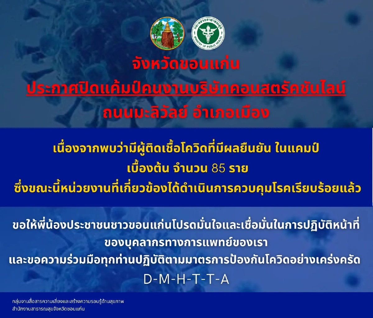 ขอนแก่นสั่งปิดแคมป์คนงานกลางเมืองติดโควิด85คน