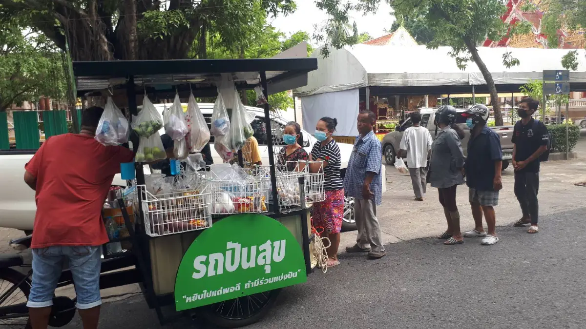หนุ่มสุราษฎร์ปั่นซาเล้งปันสุขแจกฟรีอาหารคนเดือดร้อนโควิด 