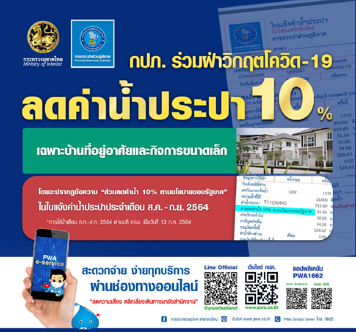 กปภ. ร่วมฝ่าวิกฤตโควิด-19 ลดค่าน้ำประปา 10% ต่ออีก 2 เดือน