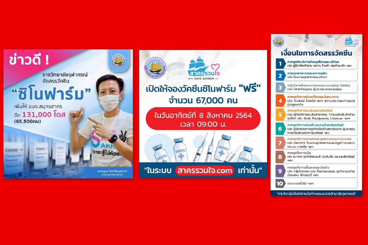 สมุทรสาครได้ฤกษ์ฉีดวัคซีนชิโนฟาร์มล็อตแรก7สิงหานี้ สมุทรสาครได้ฤกษ์ฉีดวัคซีนชิโนฟาร์มล็อตแรก7สิงหานี้