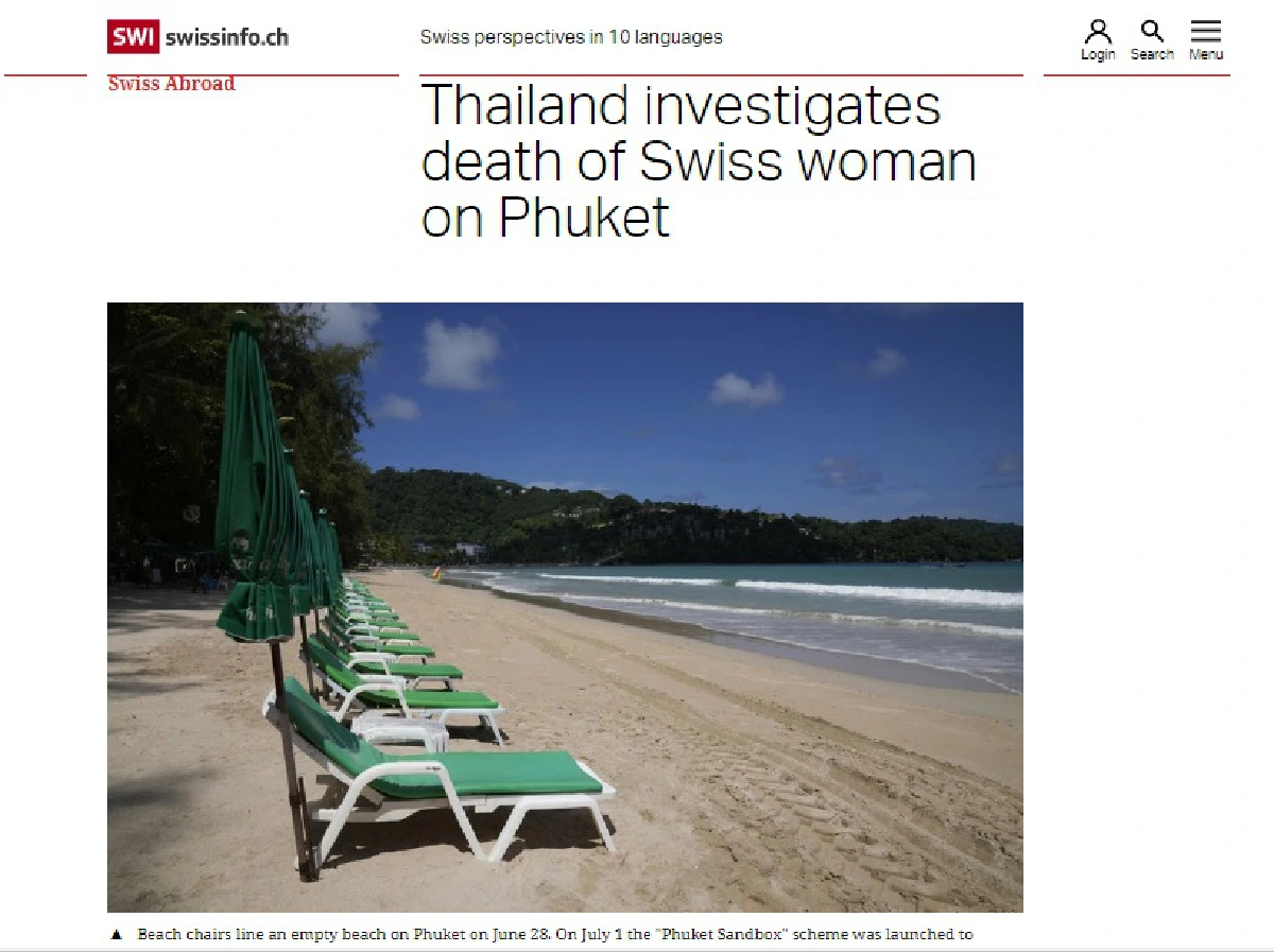สื่อนอกตีข่าวนักท่องเที่ยวสวิสถูกฆาตกรรมที่ภูเก็ต