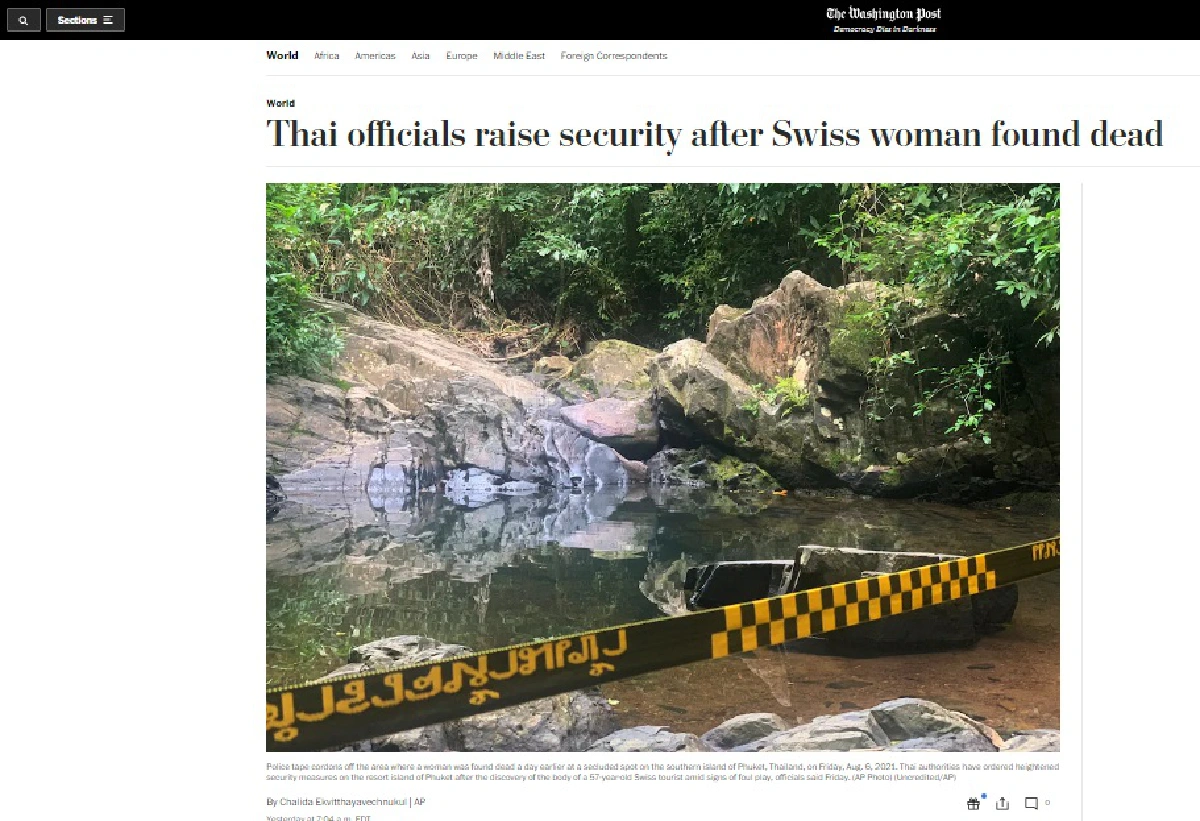 สื่อนอกตีข่าวนักท่องเที่ยวสวิสถูกฆาตกรรมที่ภูเก็ต