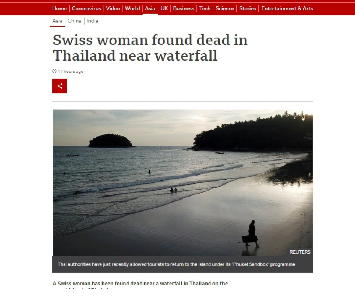สื่อนอกตีข่าวนักท่องเที่ยวสวิสถูกฆาตกรรมที่ภูเก็ต