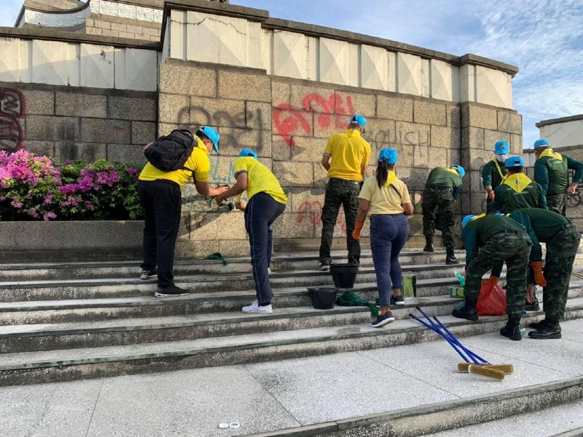 โฆษกกลาโหมประณามผู้ชุมนุมพ่นสีก้าวล่วงผู้เสียสละที่อนุสาวรีย์ชัยฯ