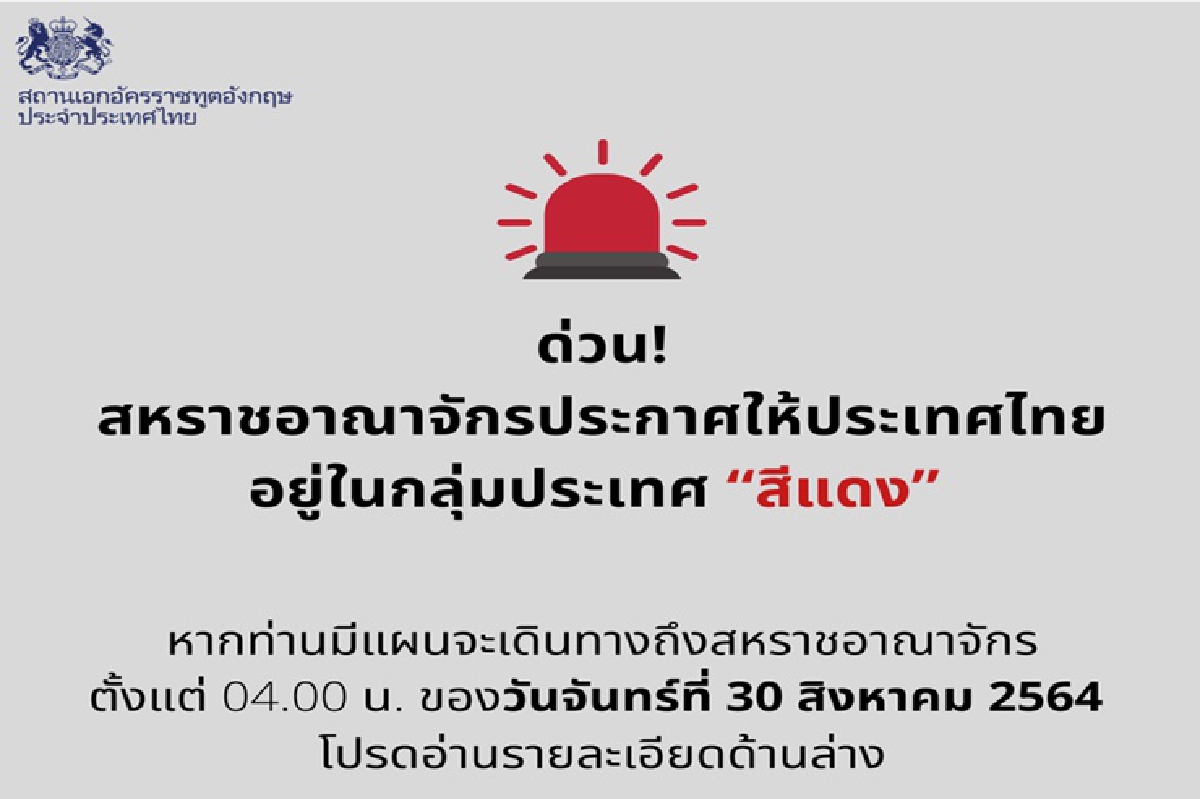 "อังกฤษ" ยกระดับ"ไทย"เป็นพื้นที่สีแดง ใครจะไปตรวจสอบด่วน!! "อังกฤษ" ยกระดับ"ไทย"เป็นพื้นที่สีแดง ใครจะไปตรวจสอบด่วน!!