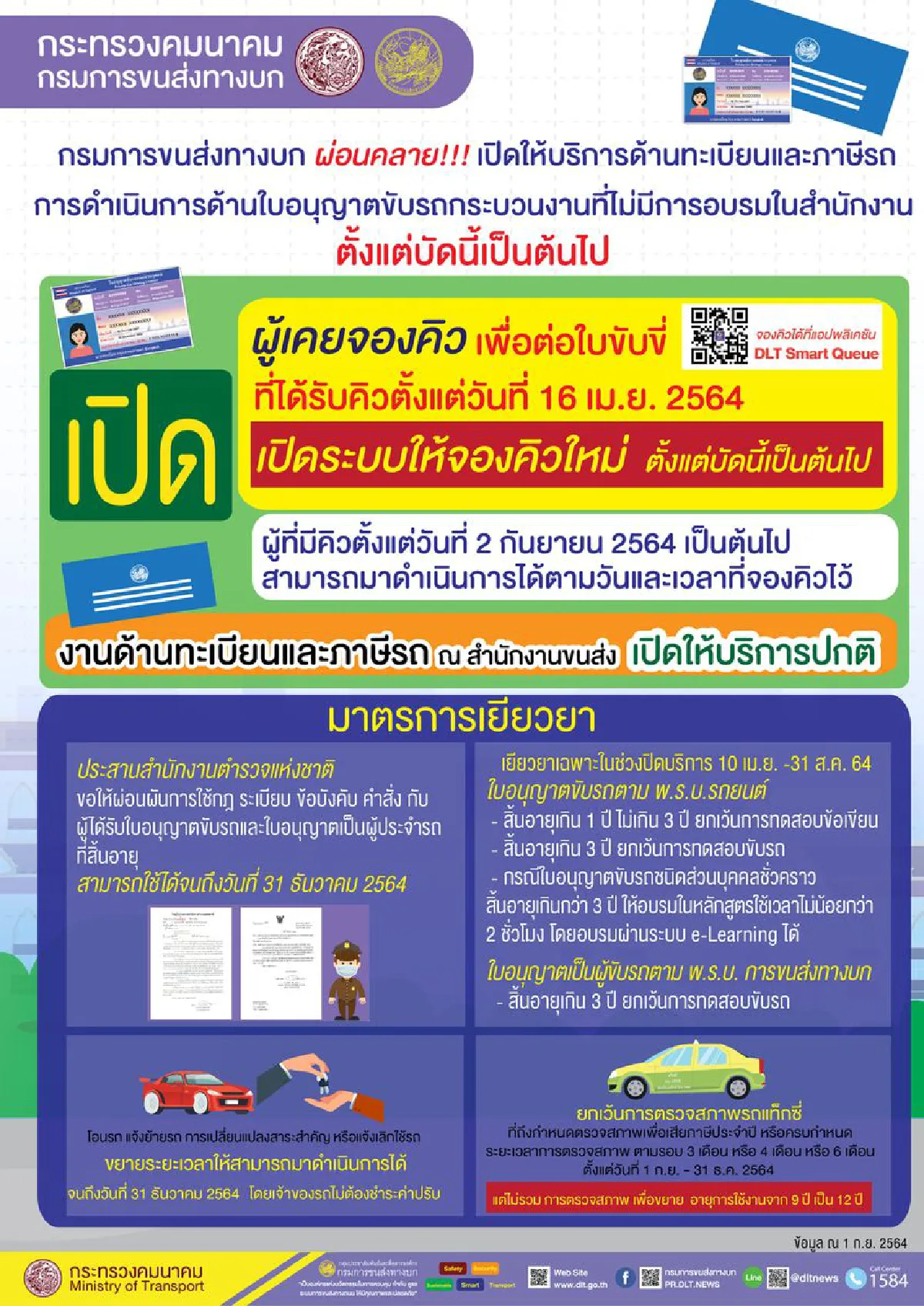 ขนส่งฯ คลายล็อกเปิดต่อใบขับขี่ ต้องจองคิวออนไลน์