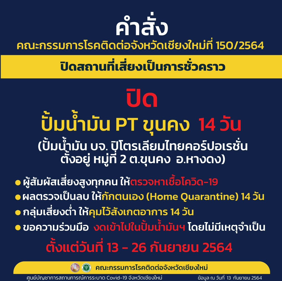 เชียงใหม่โควิดขยับเพิ่มติดเชื้อใกล้แตะ100คน/วัน