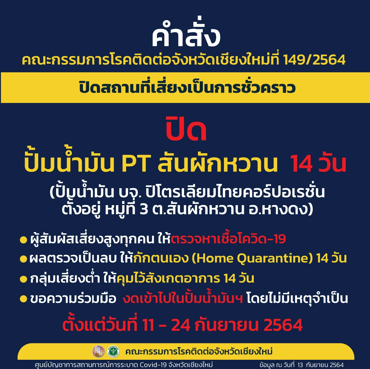 เชียงใหม่โควิดขยับเพิ่มติดเชื้อใกล้แตะ100คน/วัน