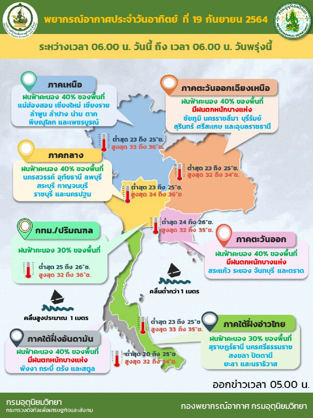 ทั่วไทยมีฝน 30-40%ของพื้นที่ ภาคอีสาน-ตะวันออก-ใต้ตกหนัก