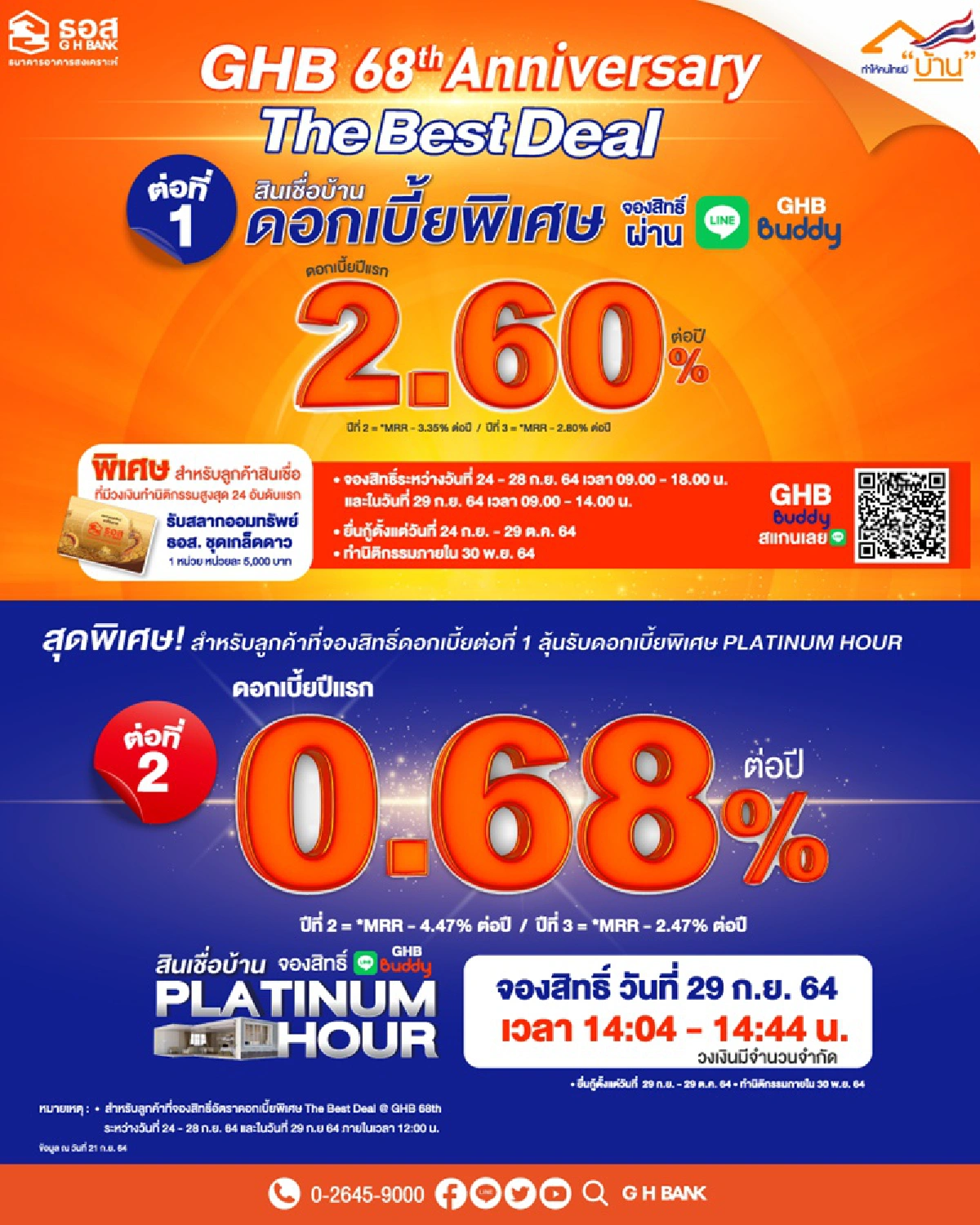 ธอส. Platinum Hour อัตราดอกเบี้ยปีที่ 1 เพียง 0.68% ต่อปี