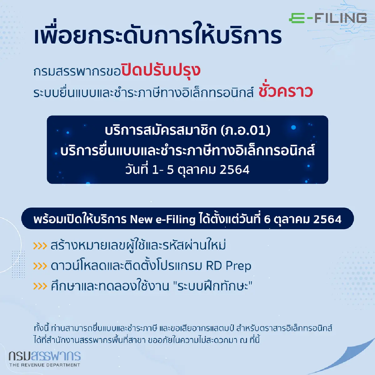 สรรพากรบริการยื่นแบบและชำระภาษีออนไลน์ใหม่ เริ่ม 6 ต.ค.64