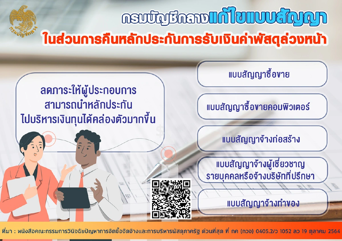 แก้ไขแบบสัญญาในส่วนการคืนหลักประกันการรับเงินค่าพัสดุล่วงหน้า