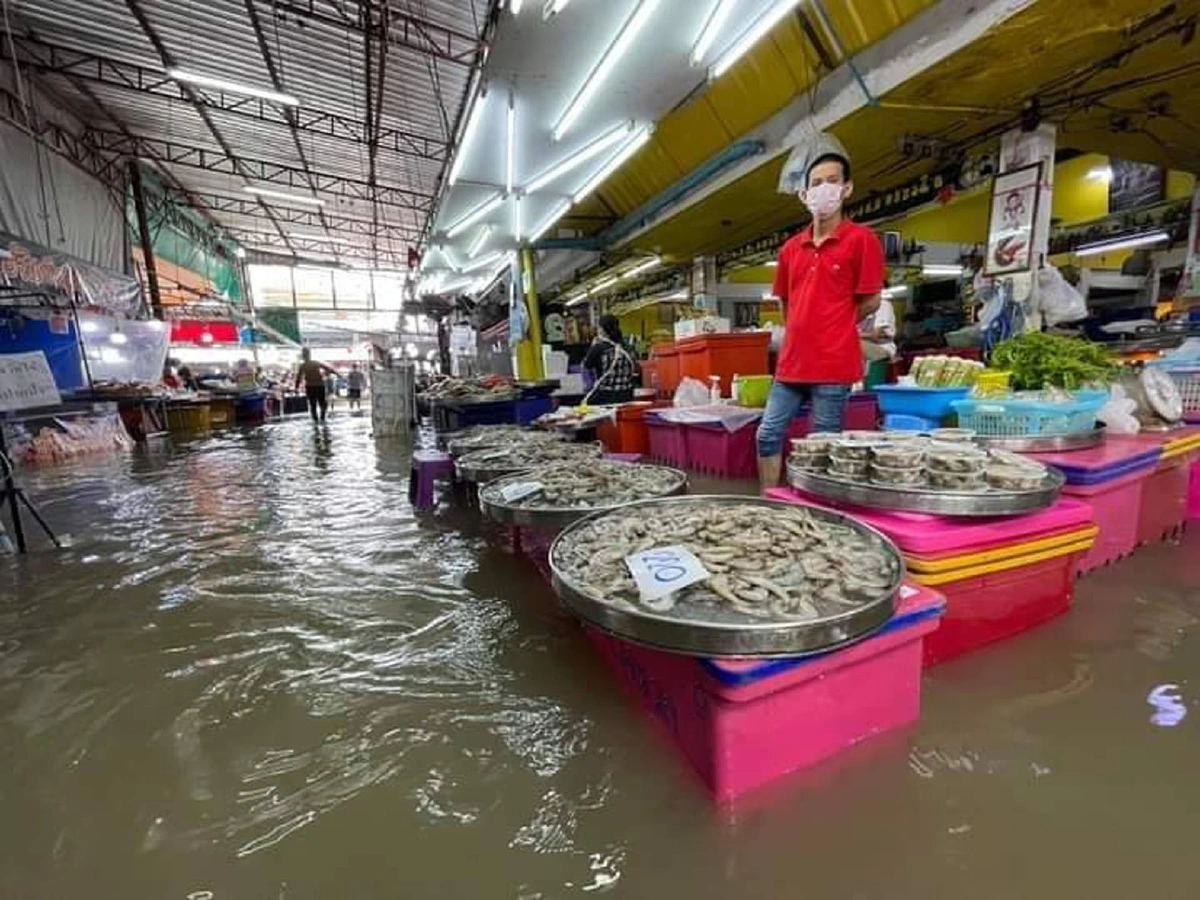 น้ำทะเลหนุนสูง 2 วันติดตลาดสดเมืองปากน้ำจมในพริบตา