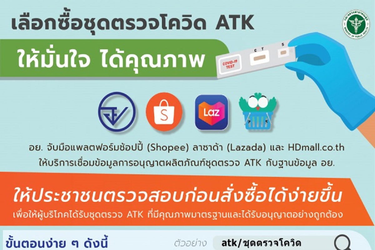 อย.จับมือ3แฟลตฟอร์มช้อปออนไลน์เช็คข้อมูลชุดตรวจATK อย.จับมือ3แฟลตฟอร์มช้อปออนไลน์เช็คข้อมูลชุดตรวจATK