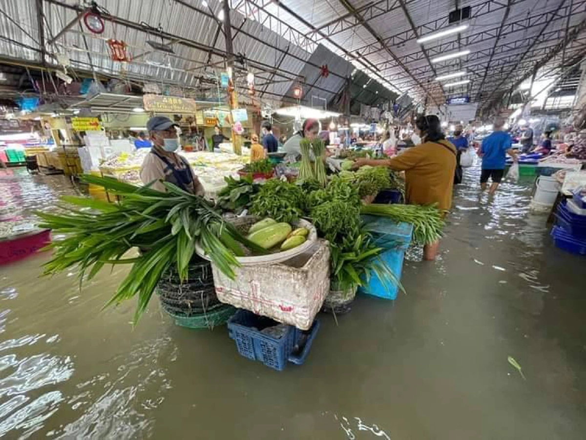 น้ำทะเลหนุนสูง 2 วันติดตลาดสดเมืองปากน้ำจมในพริบตา