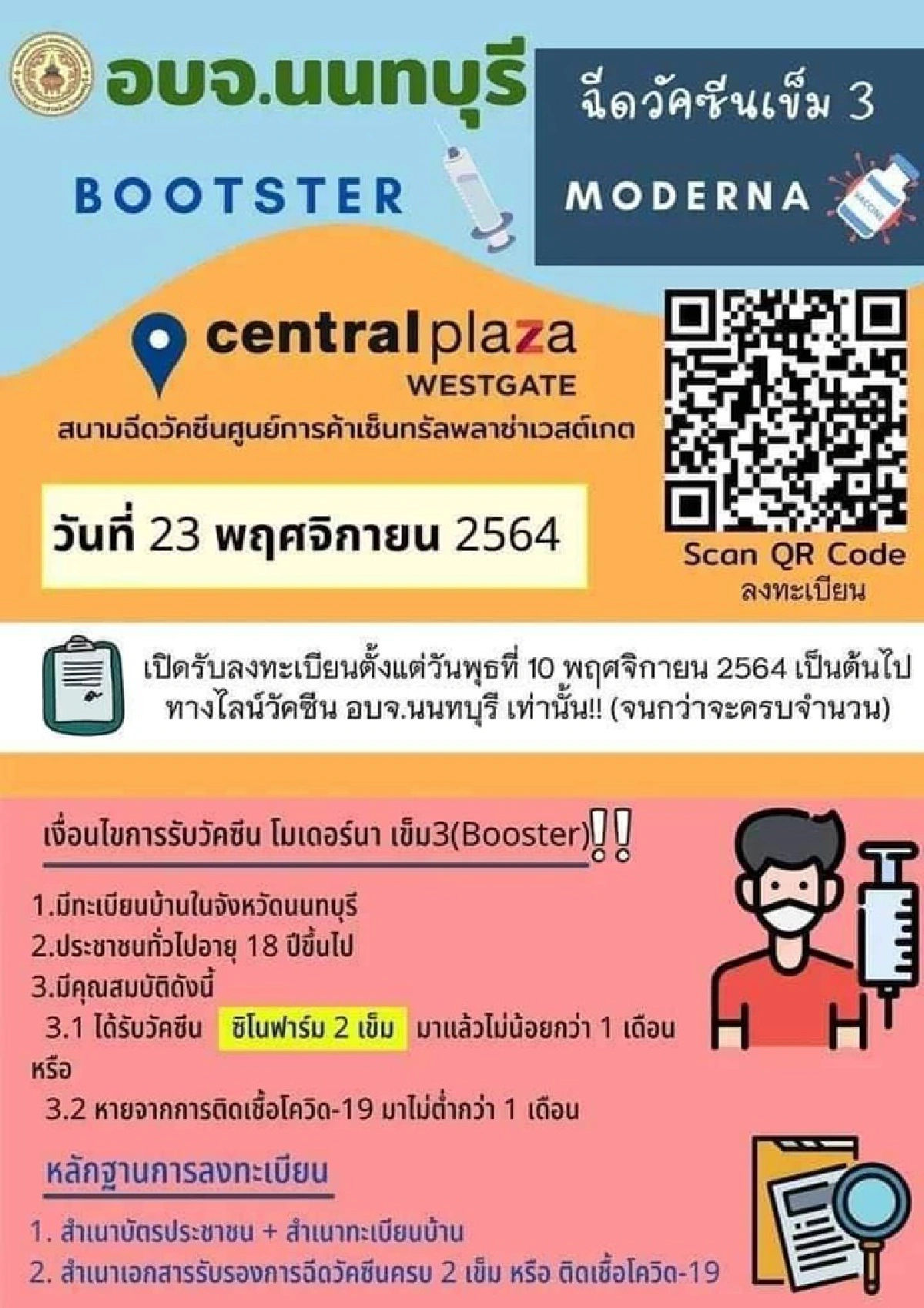 เช็คเลย! นนทบุรี เปิดจองฉีดเข็ม 3 ทั้งไฟเซอร์-โมเดอร์นา