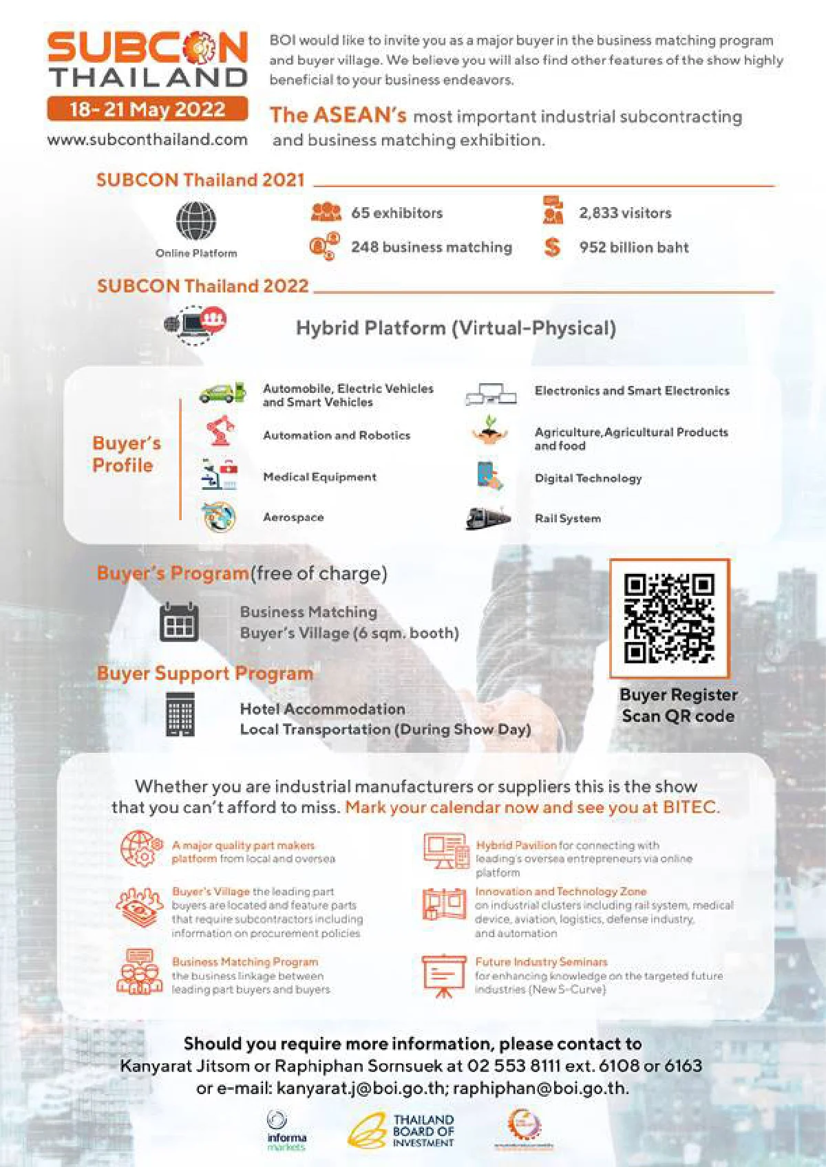 ขอเชิญลงทะเบียนเข้าร่วมเป็นผู้ซื้อภายในงาน SUBCON Thailand 2022