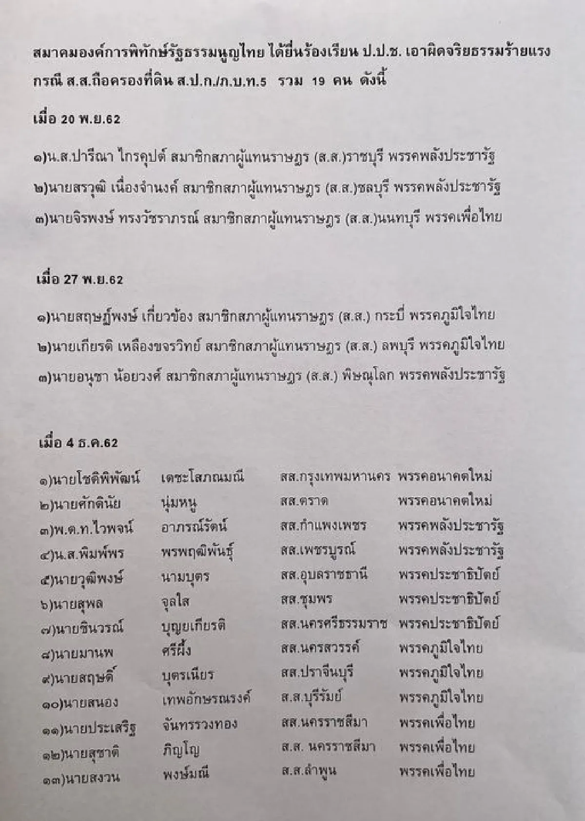 "ศรีสุวรรณ"โชว์รายชื่อส.ส.ยื่นให้ป.ป.ช.สอบปมถือครองที่ดิน