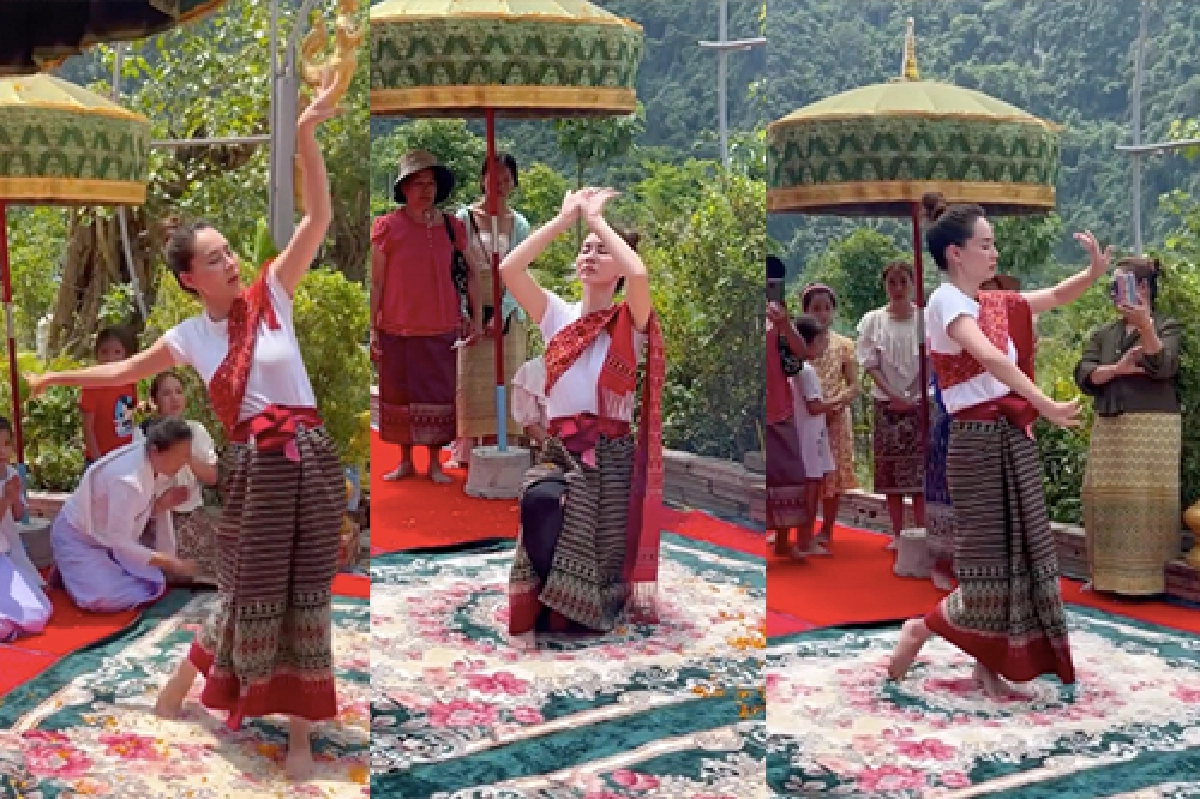 “นุ้ย สุจิรา” มีองค์ลง กลางพิธีรำบวงสรวงพญานาค ประเทศลาว