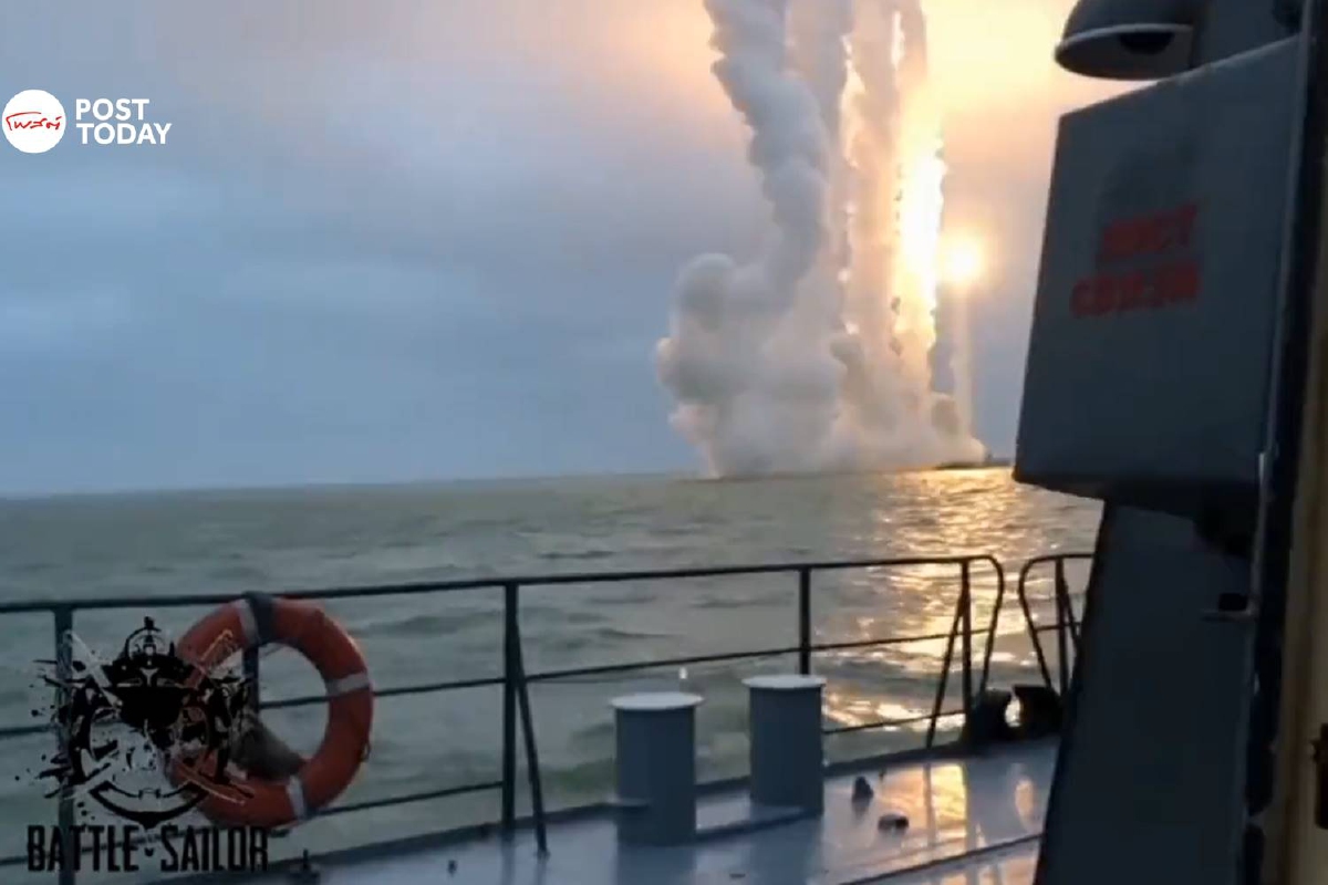 วินาทีรัสเซียยิงมิสไซล์โจมตียูเครนกลางทะเลดำ