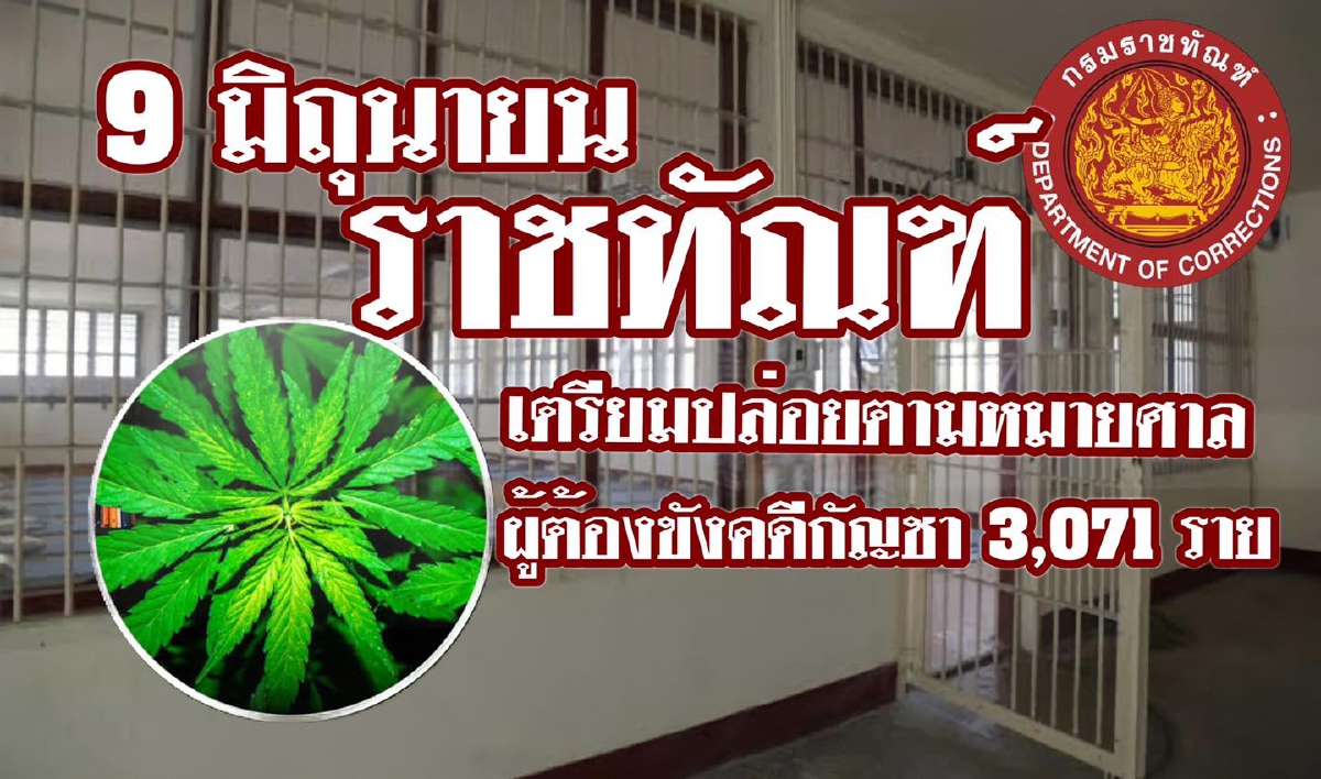 กรมราชทัณฑ์เริ่มปล่อยตัวผู้ต้องขังคดีกัญชาทั้งสิ้น 3,071 ราย กรมราชทัณฑ์เริ่มปล่อยตัวผู้ต้องขังคดีกัญชาทั้งสิ้น 3,071 ราย