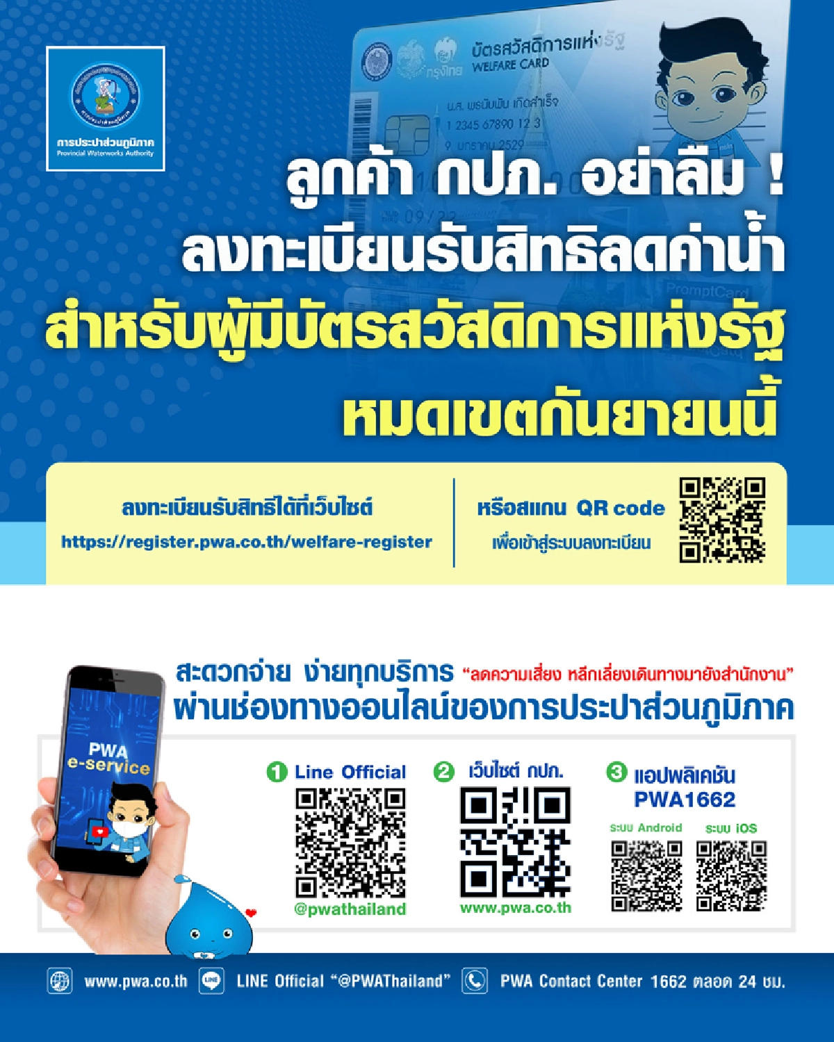 มท. 2 ย้ำ ลูกค้า กปภ. อย่าลืม ! ลงทะเบียนรับสิทธิ ลดค่าน้ำสำหรับผู้มีบัตรสวัสดิการแห่งรัฐ