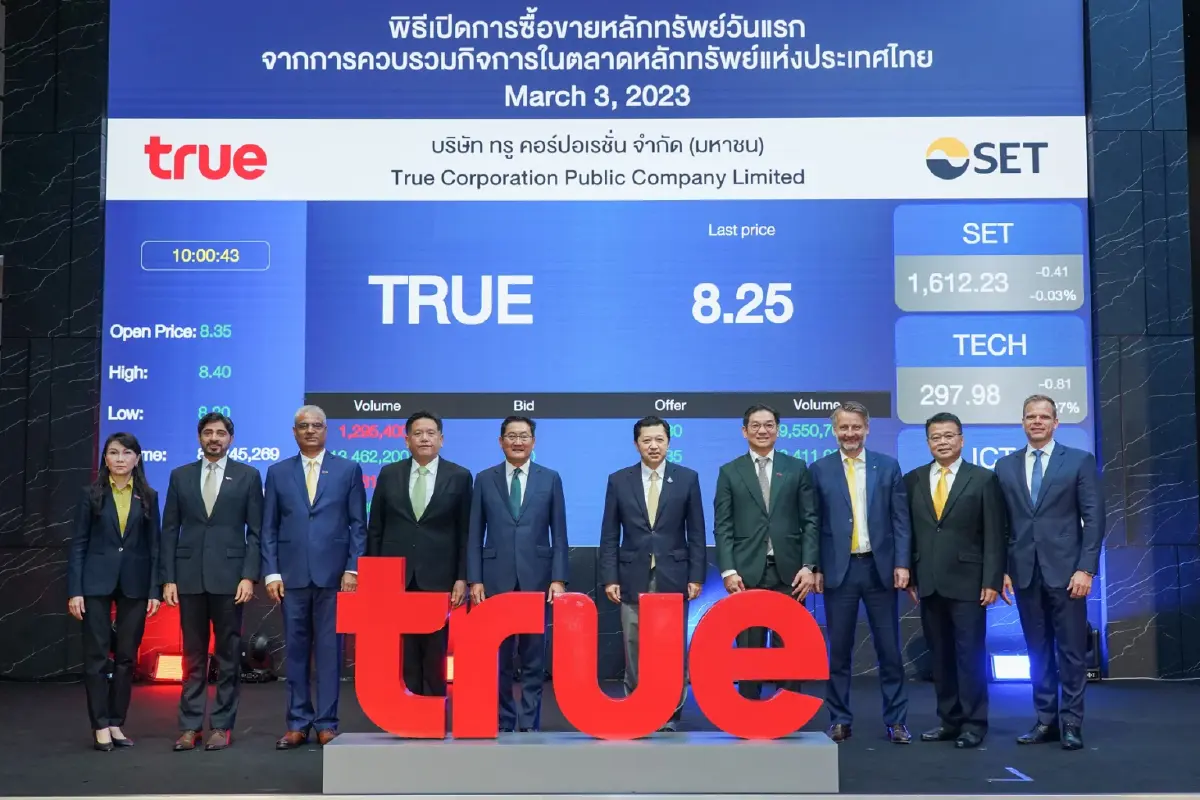 หุ้น  TRUE ปิดตลาดวันแรก 8.60 บาท ต่อหุ้น