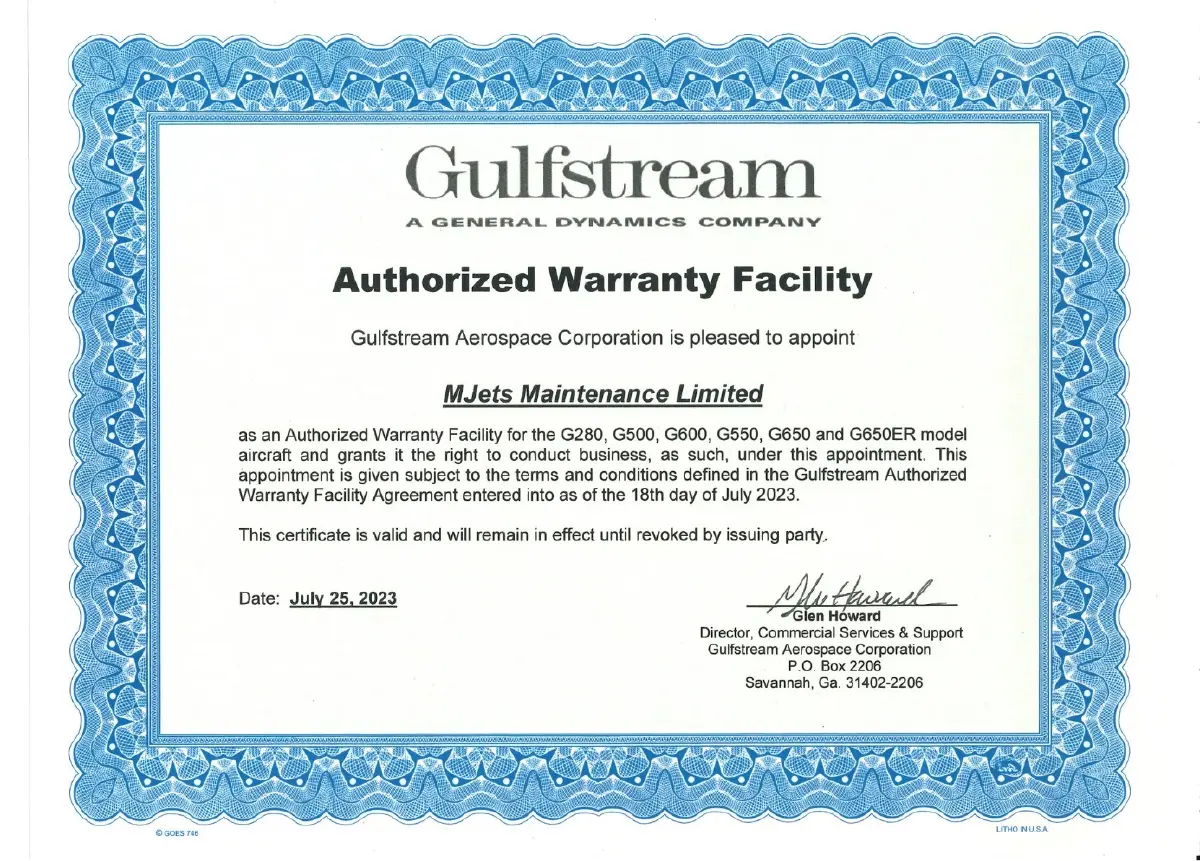 MJets ได้รับแต่งตั้งเป็นศูนย์ซ่อมบำรุง และบริการหลังการขายจาก กัลฟ์สตรีม
