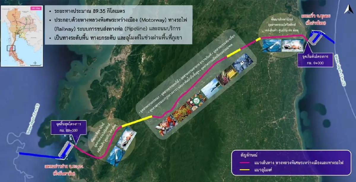 โครงการพัฒนาโครงสร้างพื้นฐานด้านการคมนาคมขนส่งเพื่อพัฒนาระเบียงเศรษฐกิจภาคใต้ เพื่อเชื่อมโยงการขนส่งระหว่างอ่าวไทยและอันดามัน หรือ “แลนด์บริดจ์”