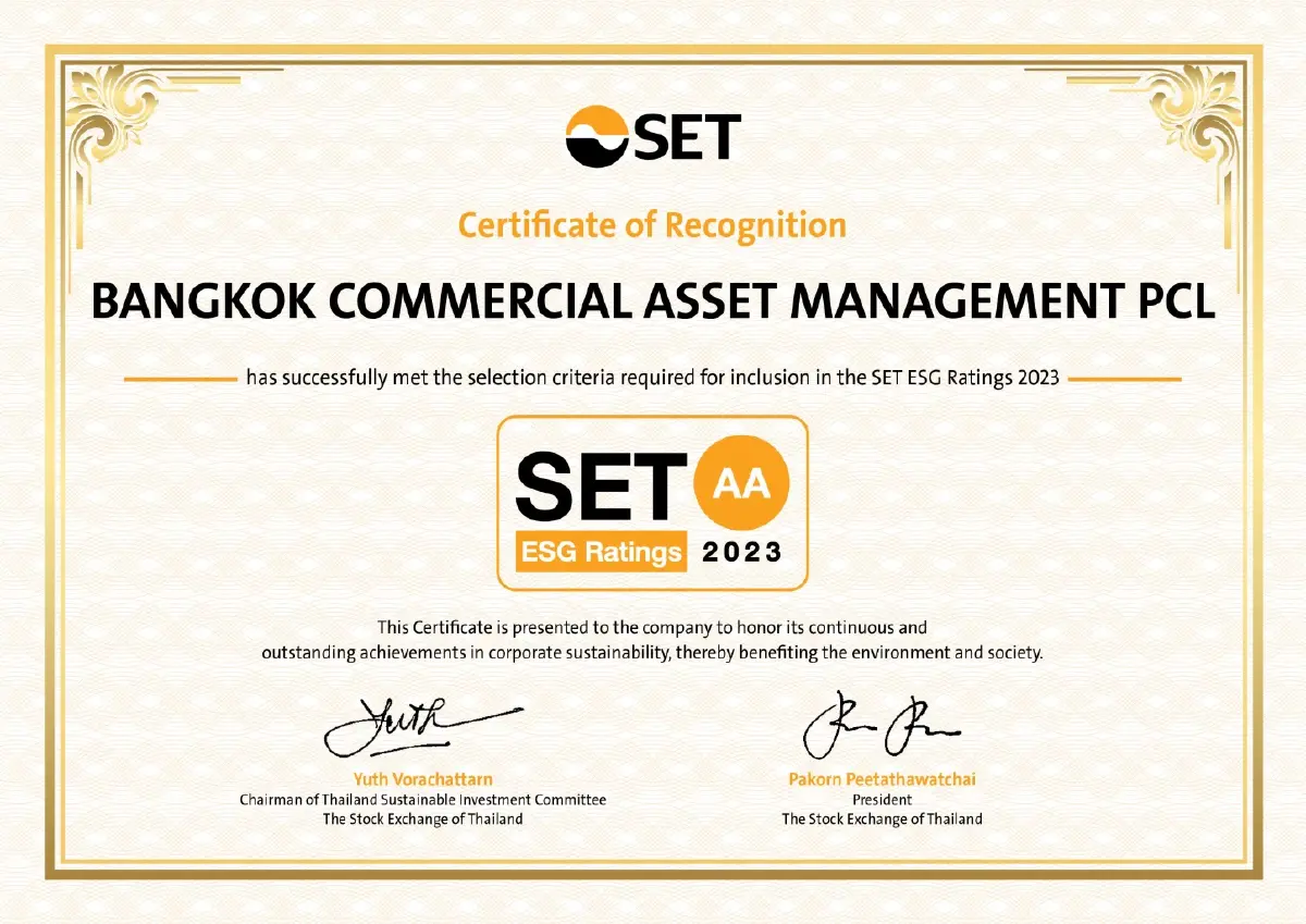BAM ได้รับคัดเลือกอยู่ในรายชื่อ "หุ้นยั่งยืน" SET ESG Ratings เป็นปีที่ 2