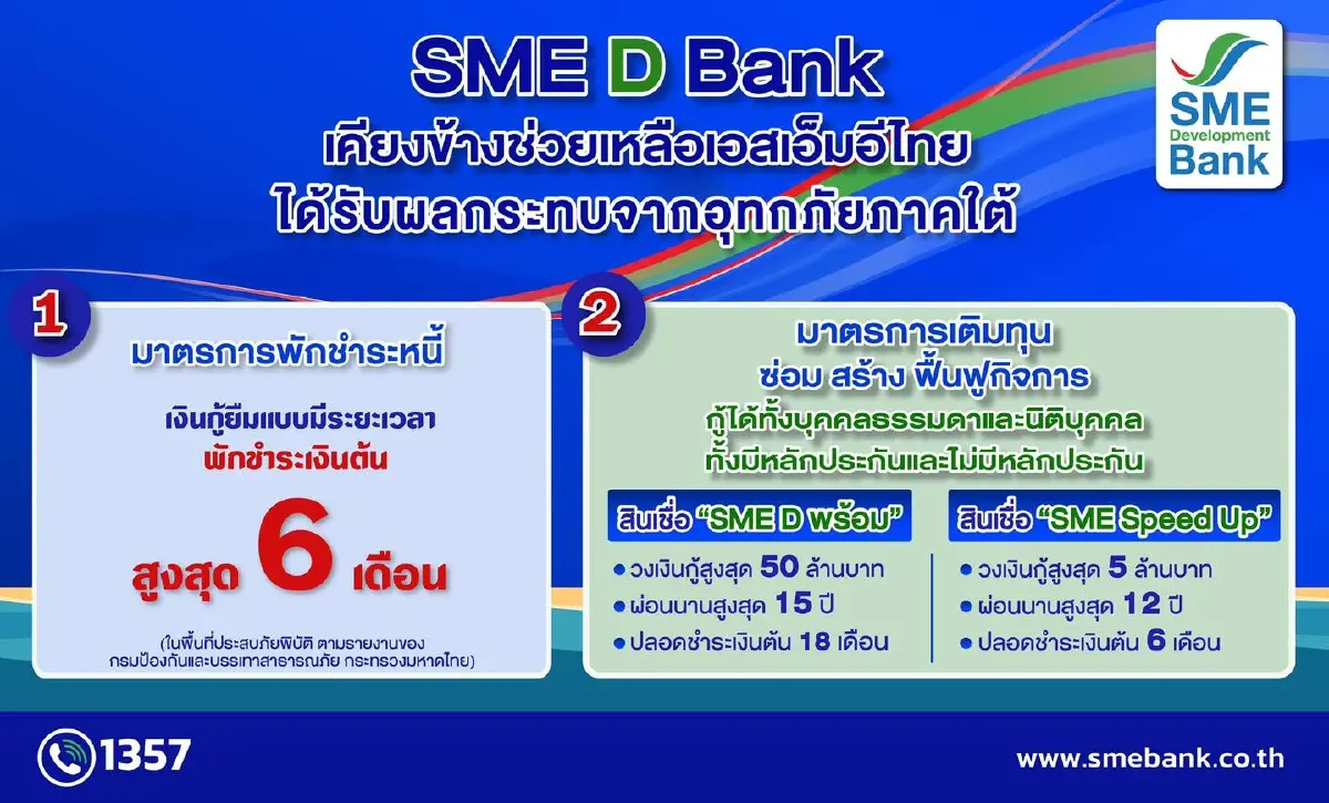 SME D Bank ผุด 2 มาตรการด่วน ช่วยเอสเอ็มอีภาคใต้ประสบภัยน้ำท่วม