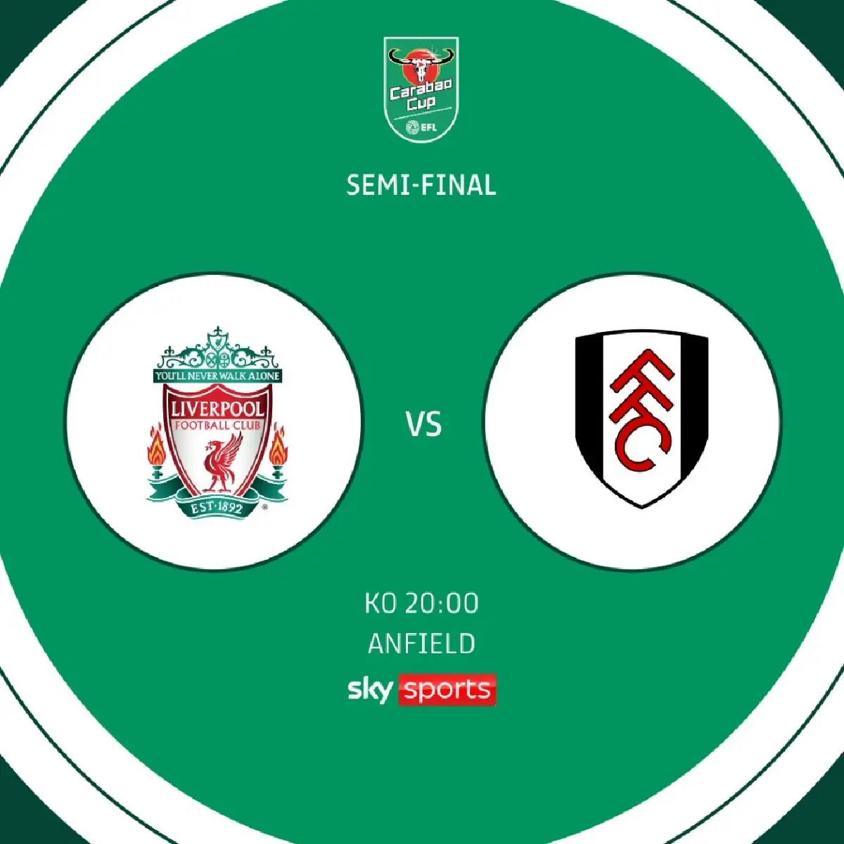 LIVE ! ถ่ายทอดสด คาราบาวคัพ รอบรองฯ นัดแรก "ลิเวอร์พูล vs ฟูแล่ม"