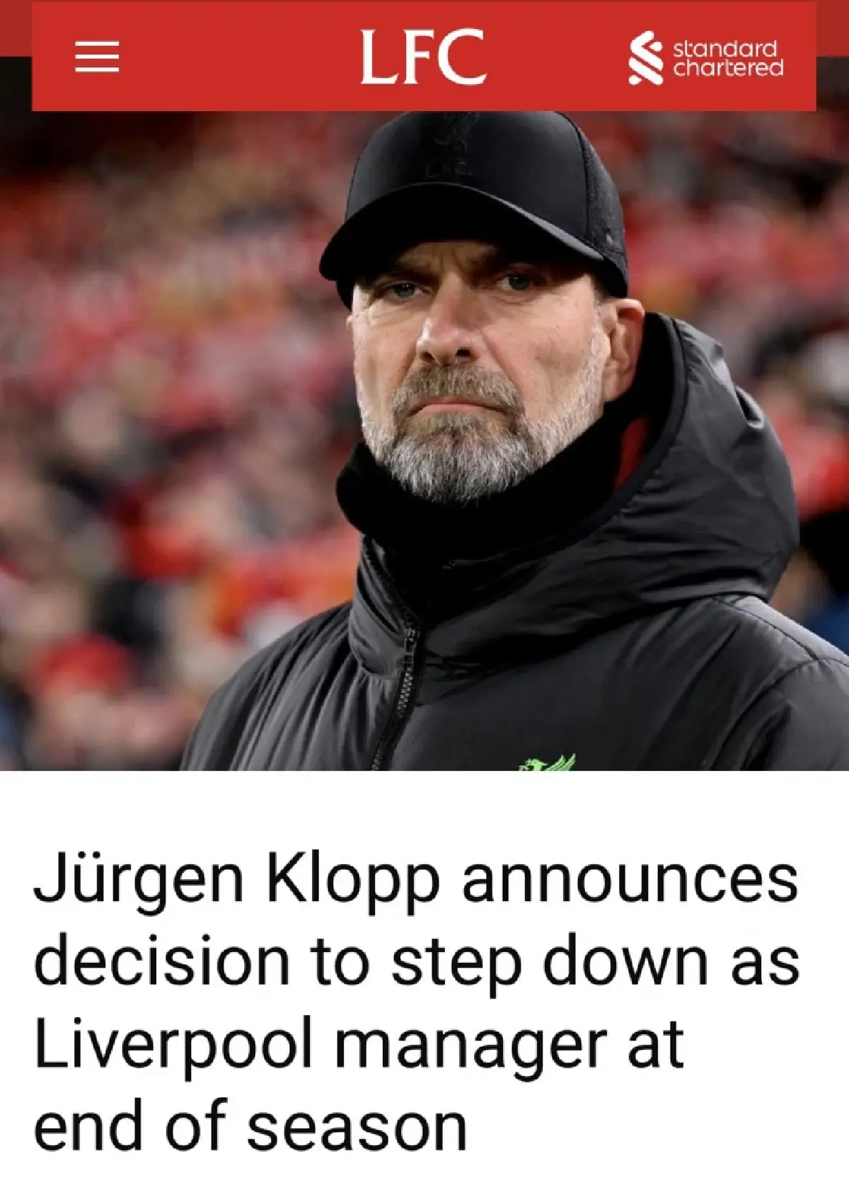 ช็อกแฟนหงส์ ! คล็อปป์ประกาศอำลากุนซือลิเวอร์พูลจบฤดูกาลนี้