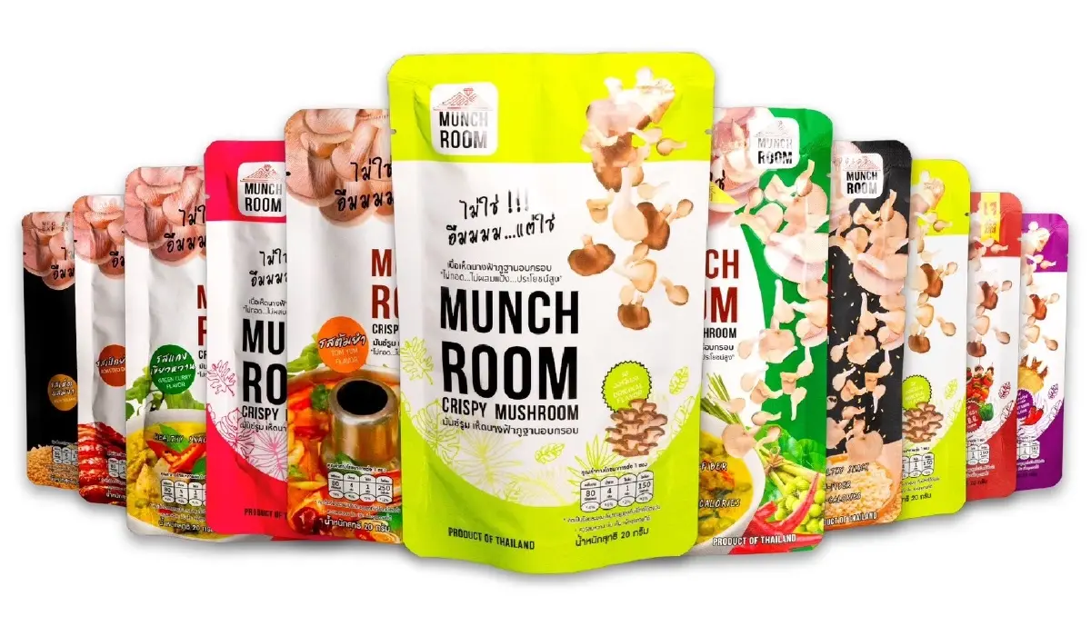 "Crispy Munchroom" ของทานเล่นในรูปแบบของ super snack ที่มีสารต้านมะเร็ง โปรตีน fiber และวิตามิน c ที่มีงานวิจัยรับรองจากมหาวิทยาลัยแม่โจ้
