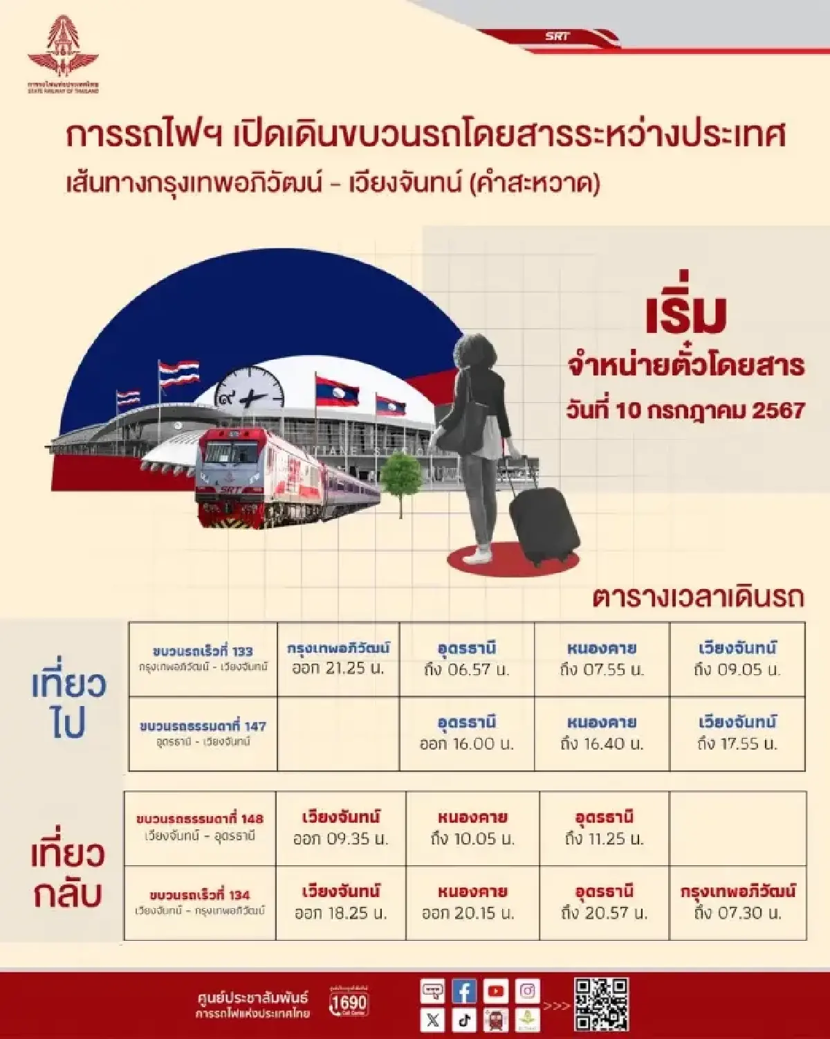 เปิดราคาค่าโดยสารรถไฟสถานีกรุงเทพอภิวัฒน์ - เวียงจันทน์ พร้อมตารางเดินทาง