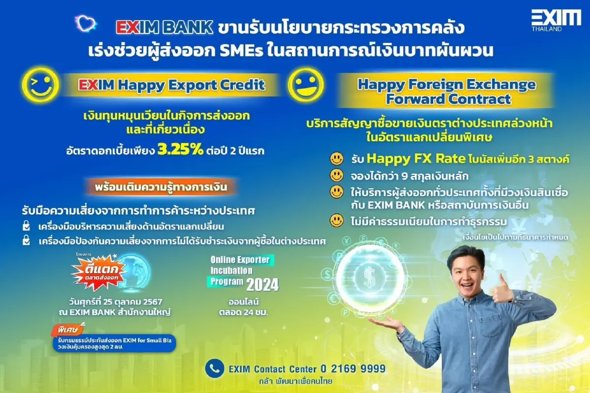 เปิด 2 มาตรการ EXIM BANK ช่วยผู้ส่งออก SMEs รับสถานการณ์เงินบาทผันผวน
