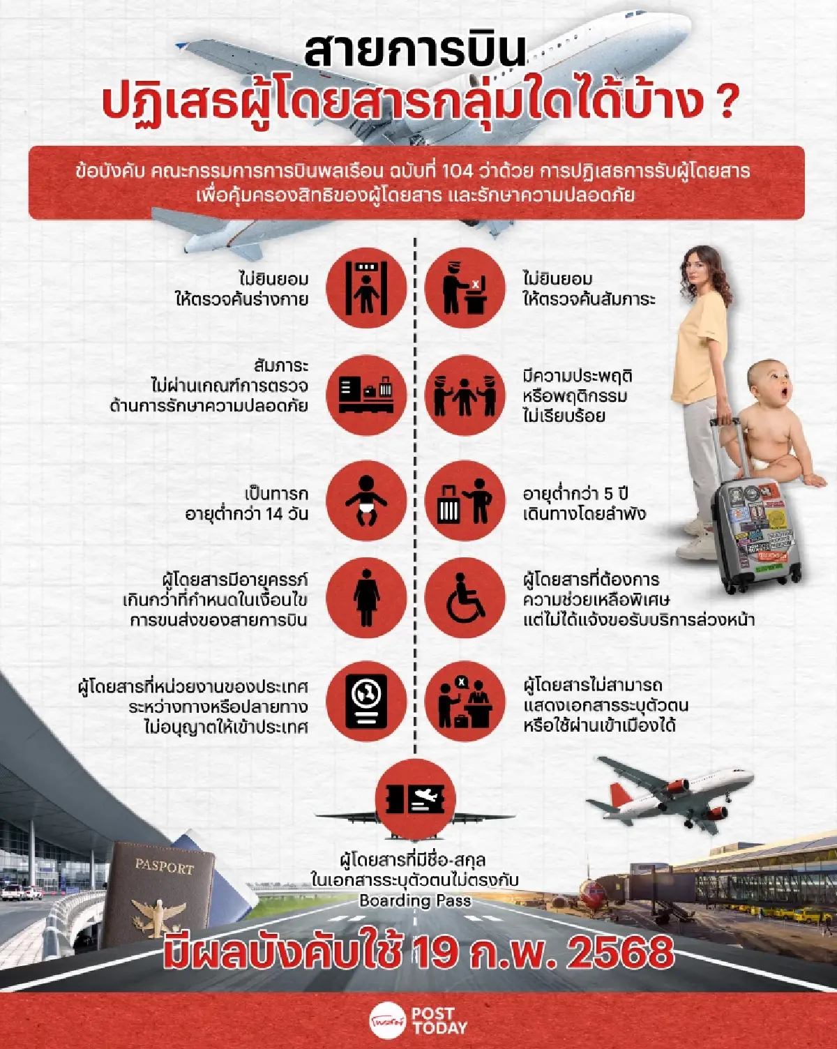 เช็คด่วน! กบร.ออกกฎสายการบินปฏิเสธรับผู้โดยสารขึ้นเครื่องได้