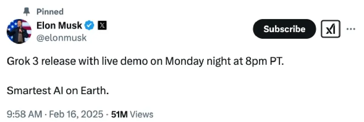Musk ลั่น “Grok 3” คือ AI ที่ฉลาดสุดในโลก พร้อมงัด ChatGPT
