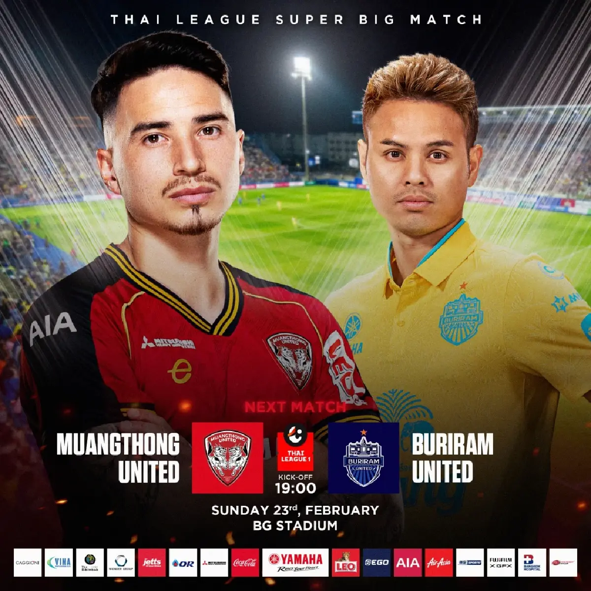 LIVE ดูบอลสด ไทยลีก เมืองทอง VS บุรีรัมย์ ถ่ายทอดสด วันนี้ 23 ก.พ.68