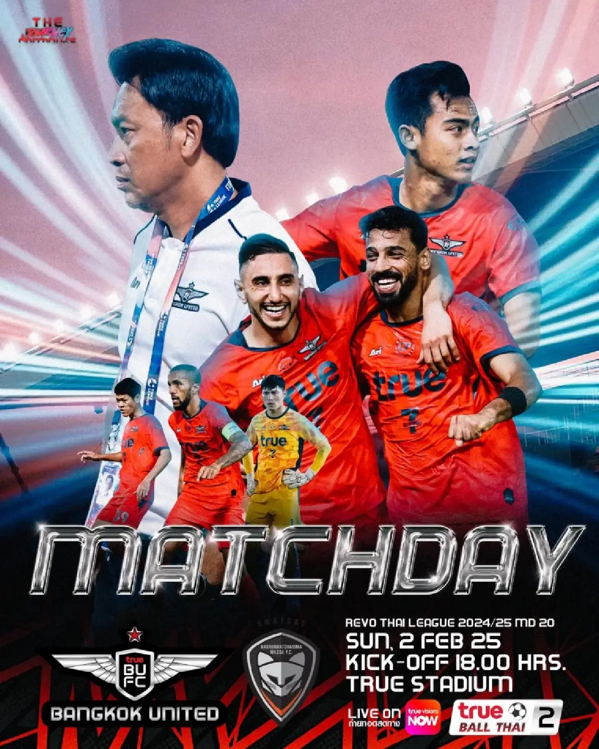 ดูบอลสด ไทยลีก ทรู แบงค็อก พบ นครราชสีมา ถ่ายทอดสด วันนี้ 2 ก.พ.68