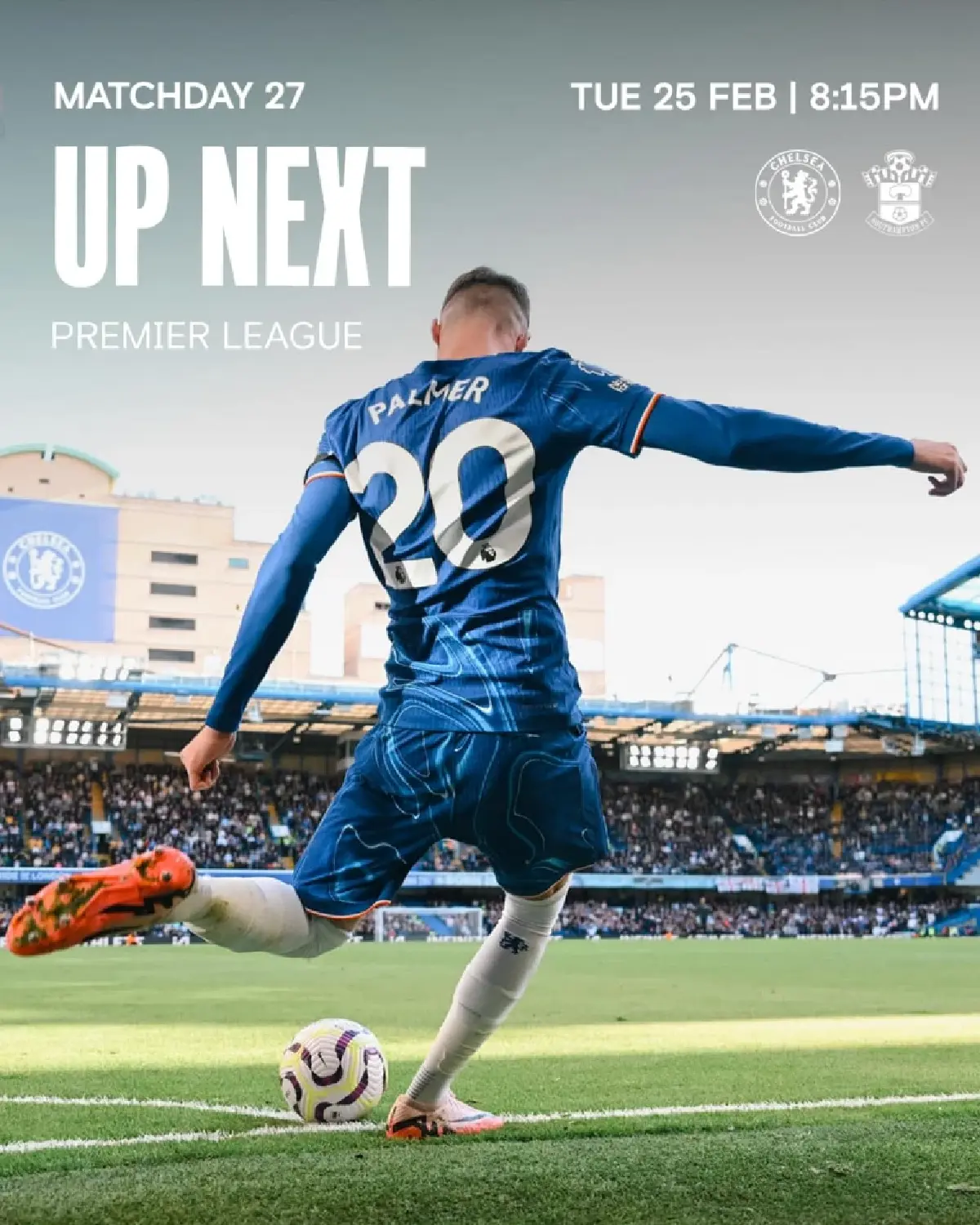 ดูบอลสด พรีเมียร์ลีก เชลซี พบ เซาแธมป์ตัน  ถ่ายทอดสด วันนี้ 25 ก.พ.68