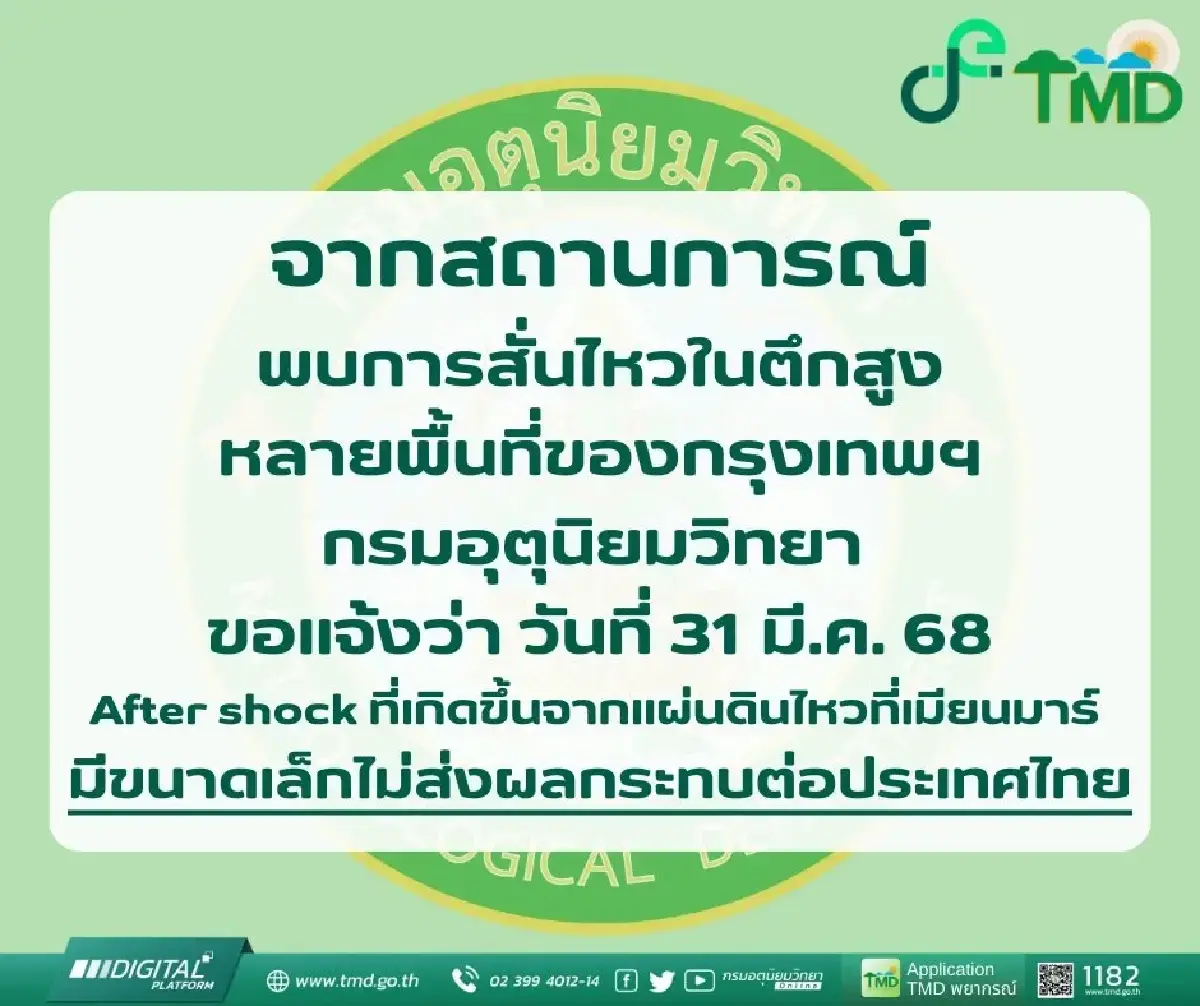 ด่วน! กรมอุตุแจง อาฟเตอร์ช็อก แผ่นดินไหว ตึกสูง กทม. สั่นวันนี้