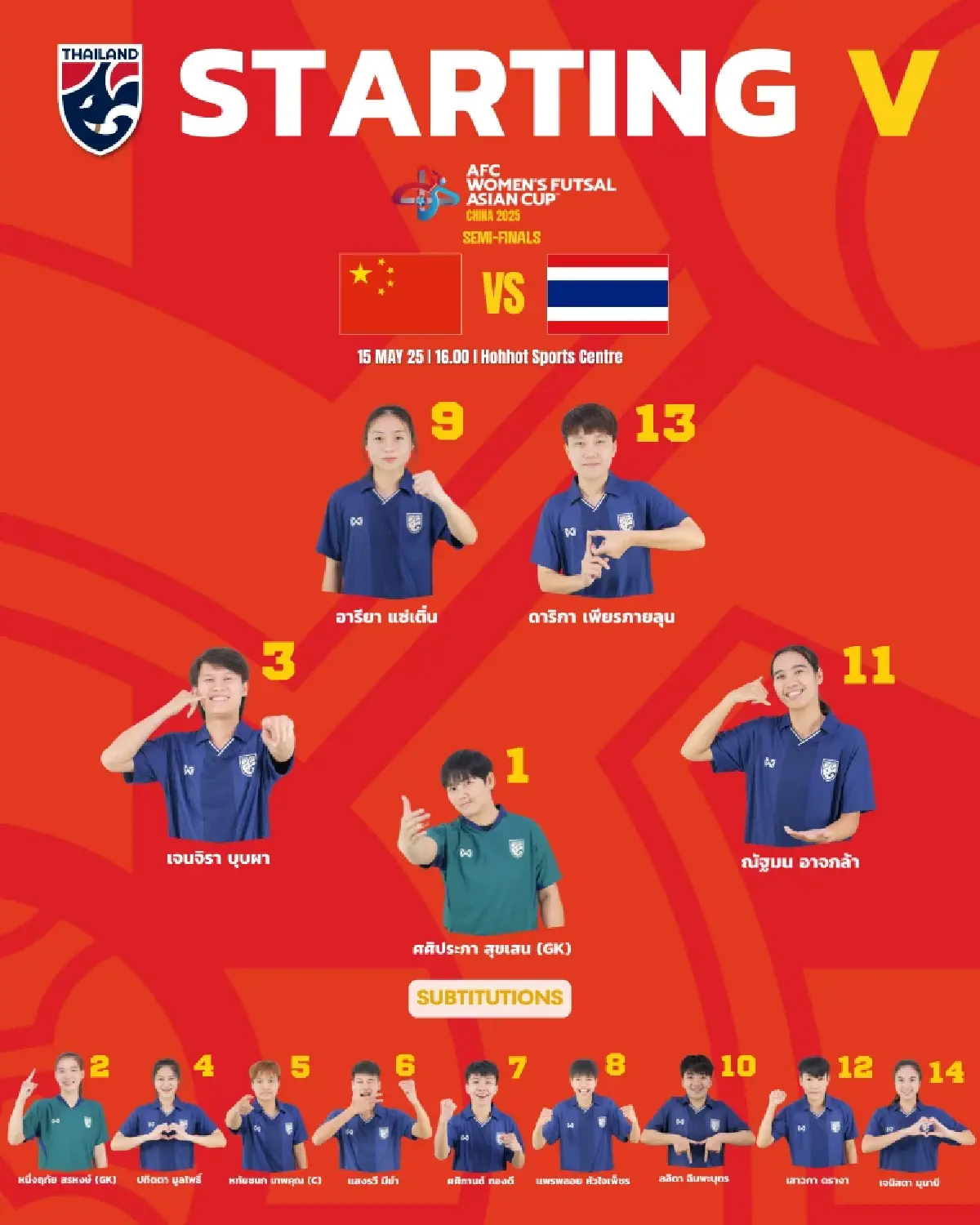 LIVE ถ่ายทอดสด ฟุตซอลหญิง ทีมชาติไทย พบ จีน ชิงแชมป์เอเชีย 2025