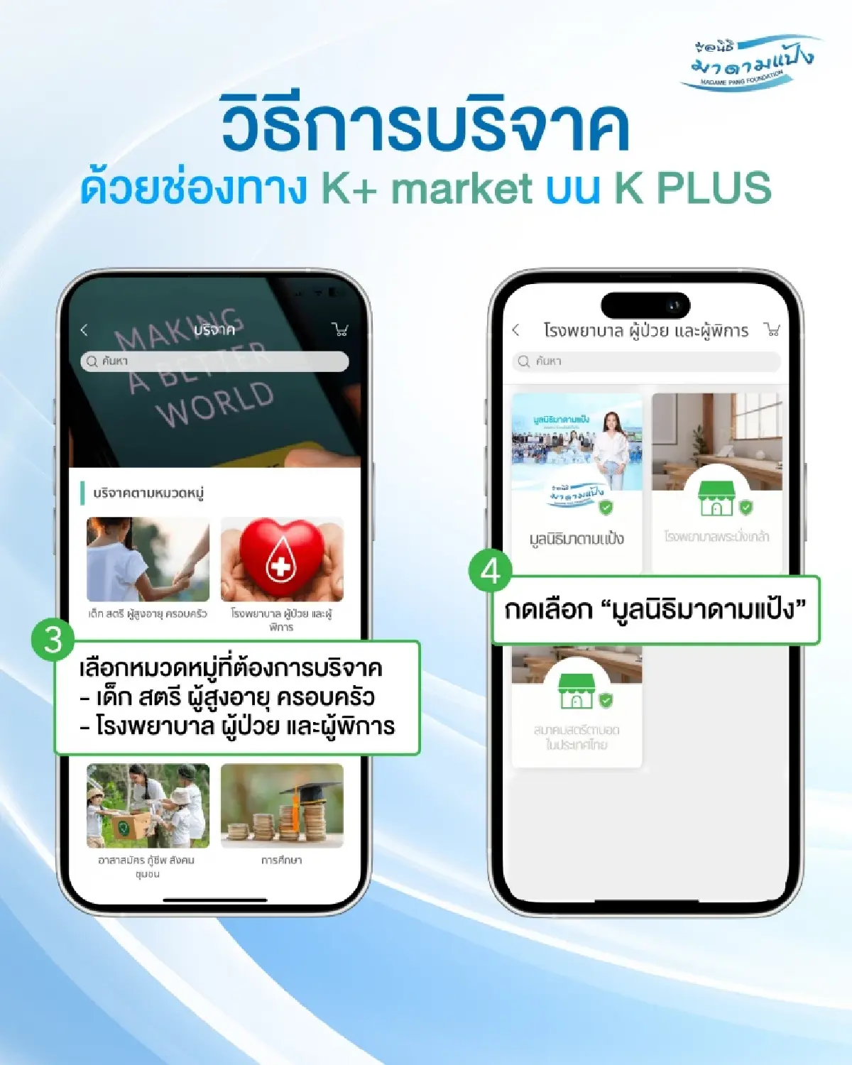 สนับสนุนกิจกรรมมูลนิธิมาดามแป้ง ผ่าน K+ market ลดหย่อนภาษีได้