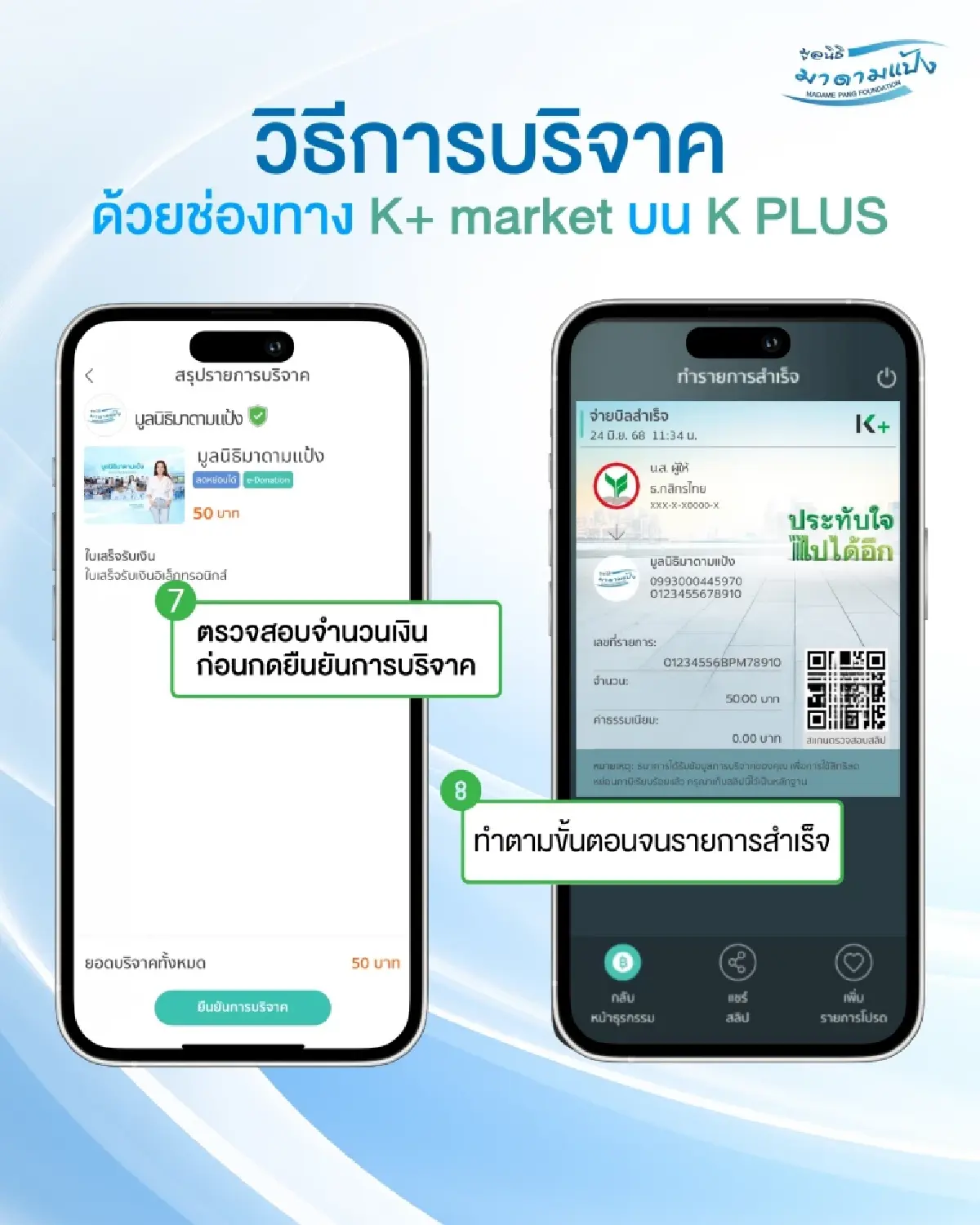 สนับสนุนกิจกรรมมูลนิธิมาดามแป้ง ผ่าน K+ market ลดหย่อนภาษีได้