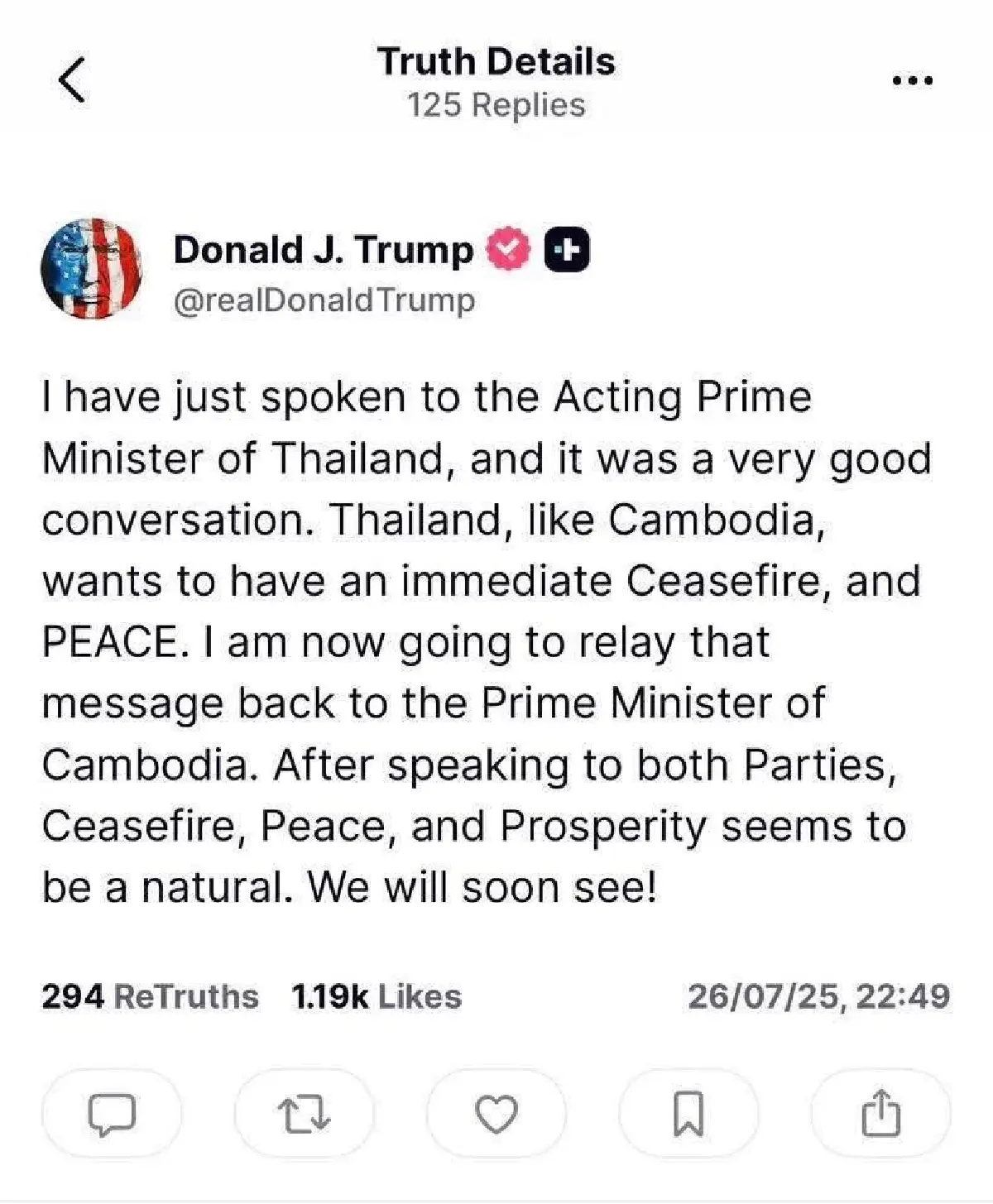 ทรัมป์ขู่ไม่เจรจาเรื่องภาษี หากไทย-กัมพูชาไม่หยุดยิง