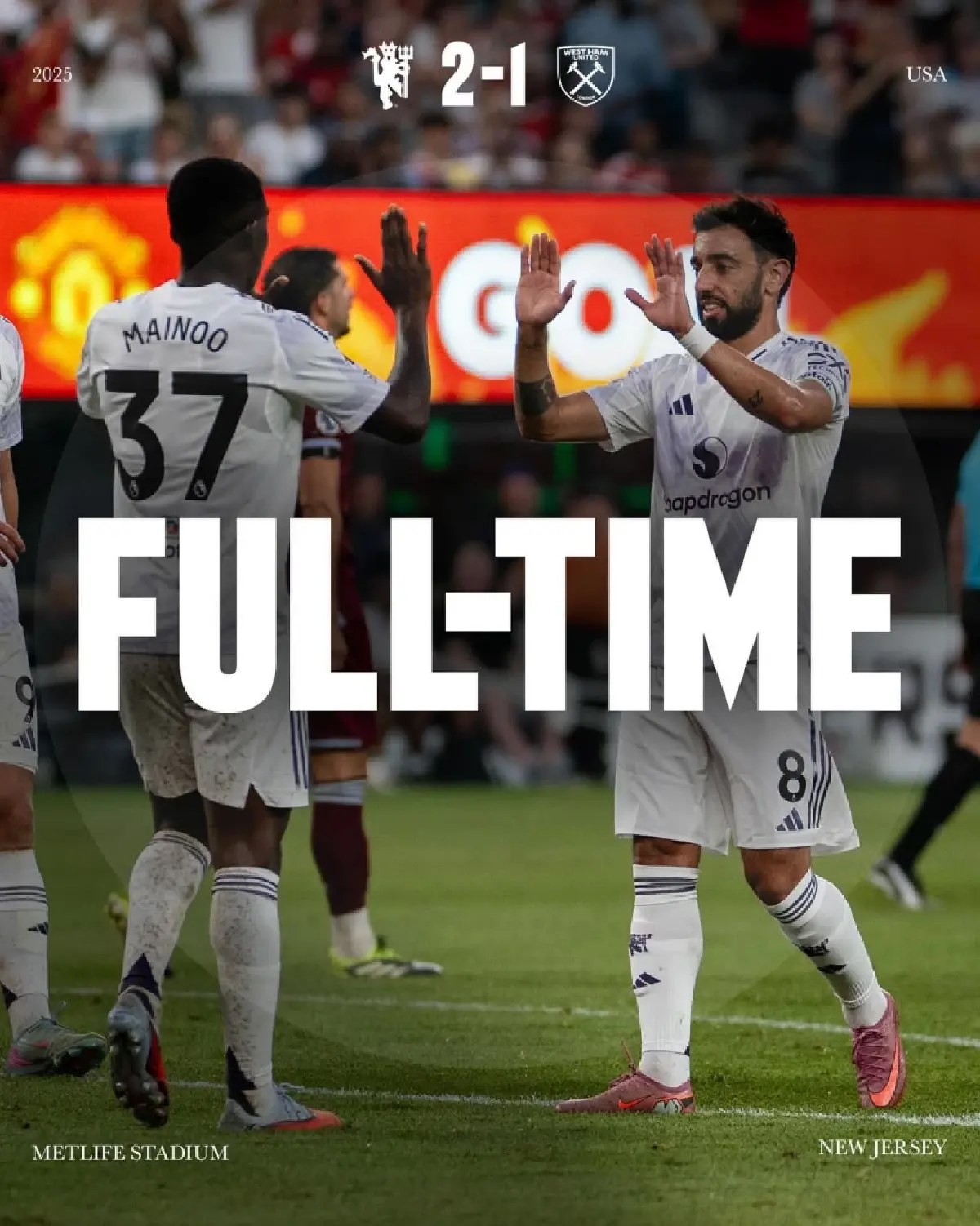 ผลบอล แมนยูเฉือนเวสต์แฮม 2-1 "บรูโน่"เบิ้ล เปิดหัวซัมเมอร์ ซีรีส์