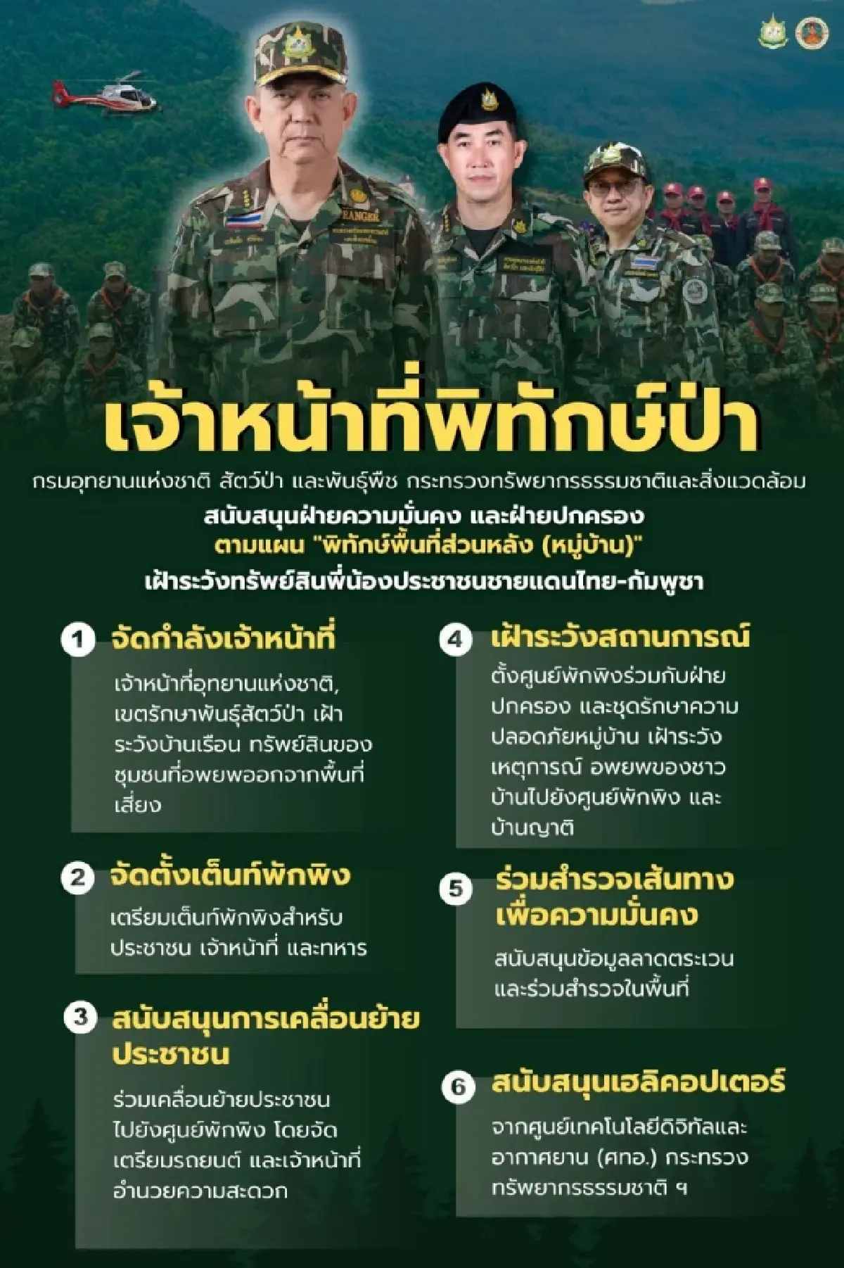 “เฉลิมชัย” สั่งเจ้าหน้าที่พิทักษ์ป่าดูแลประชาชนริมชายแดนไทย-กัมพูชา