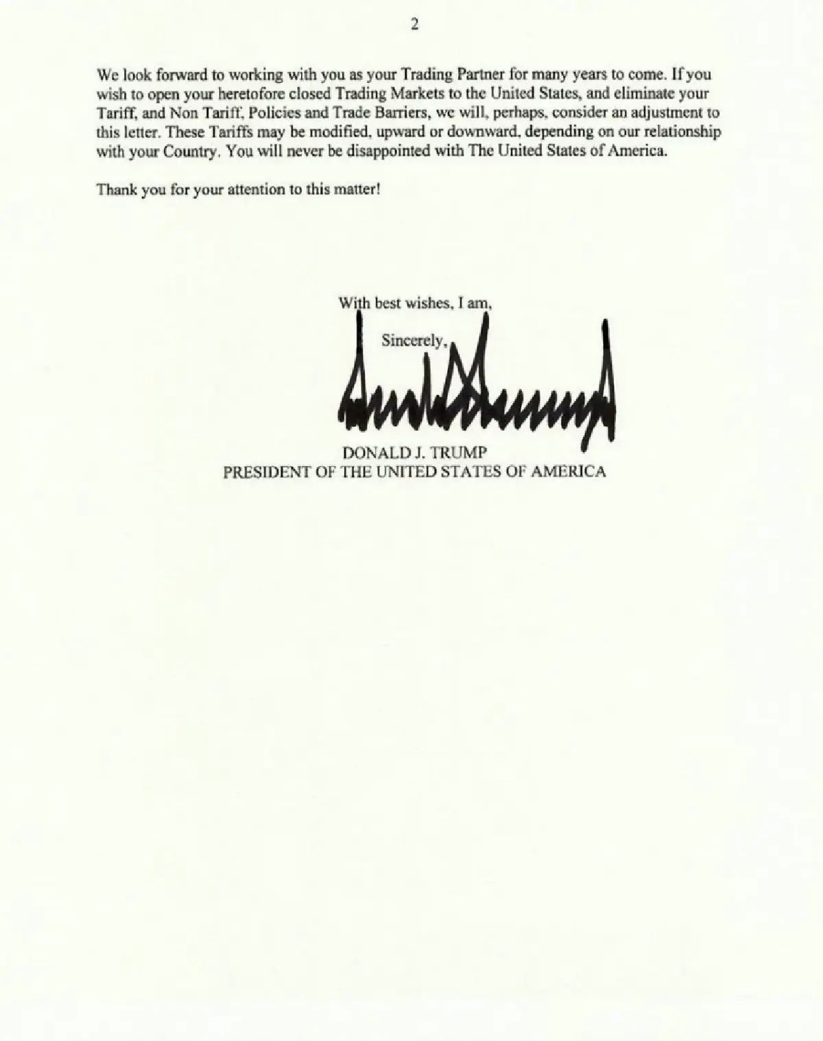 เปิดจดหมายทรัมป์ถึงไทย ยันเก็บภาษี 36% มีผล 1 สิงหาคมนี้